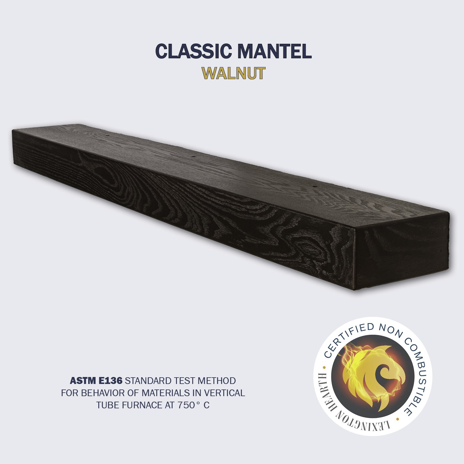 The Classic Wooden Beam Mantel is noncombustible and recreates the look of a wooden mantel Available in 3 classic colors Shown in Walnut