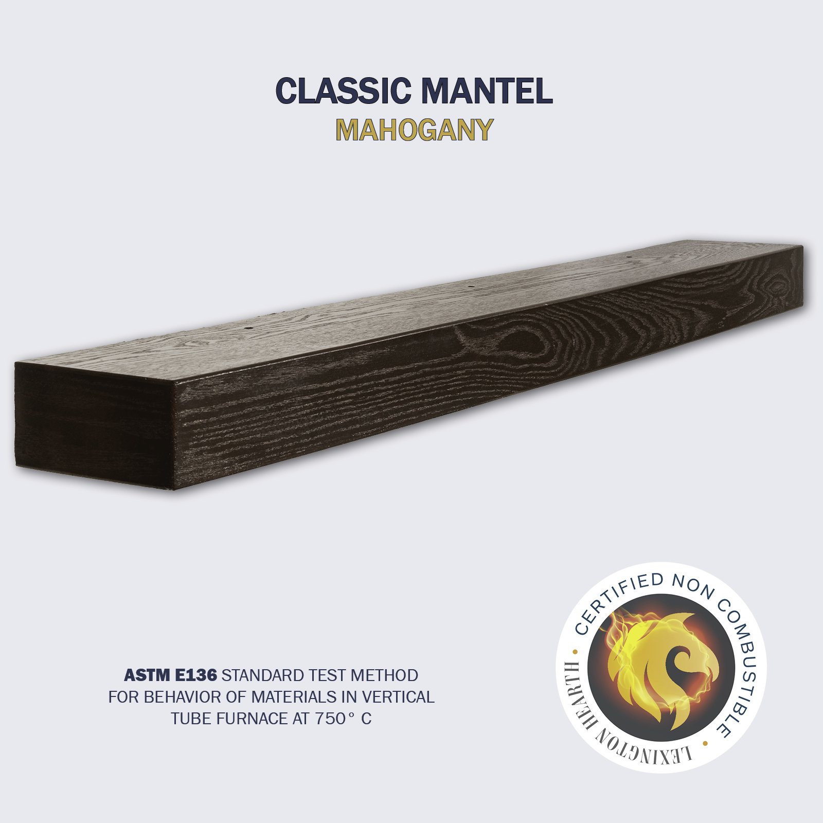 The Classic Wooden Beam Mantel is noncombustible and recreates the look of a wooden mantel Available in 3 classic colors Shown in Mahogany