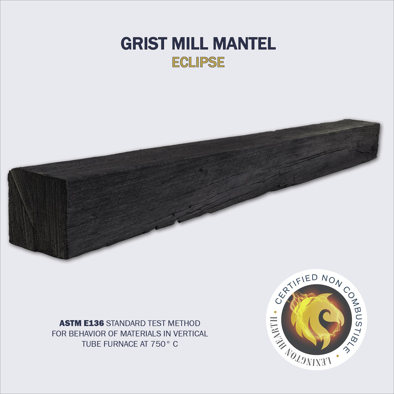 Our Grist Mill Rustic Mantel gives you the look of a traditional beam mantel with the safety of a non combustible mantel. Shown in Eclipse Black