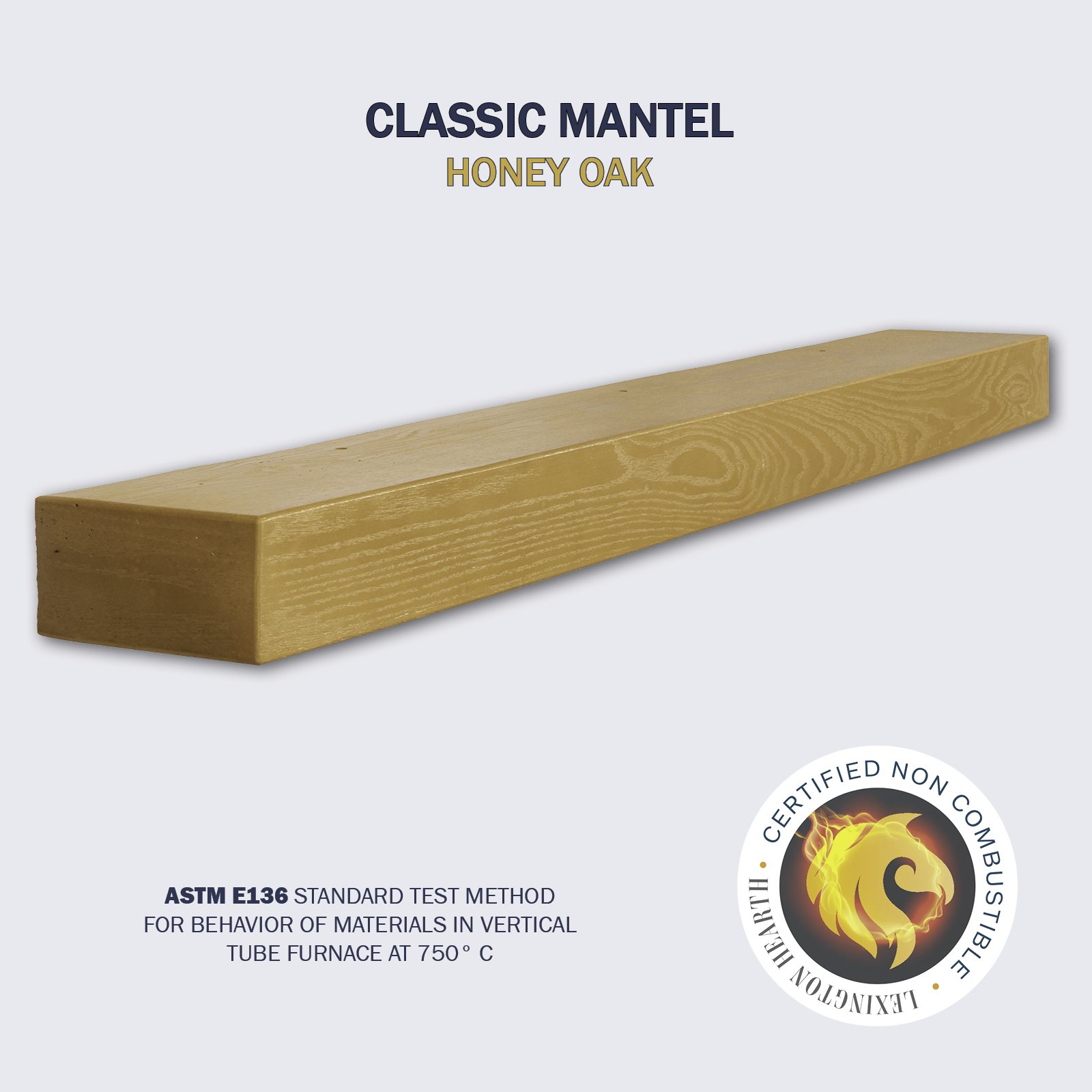 The Classic Wooden Beam Mantel is noncombustible and recreates the look of a wooden mantel Available in 3 classic colors Shown in Honey Oak