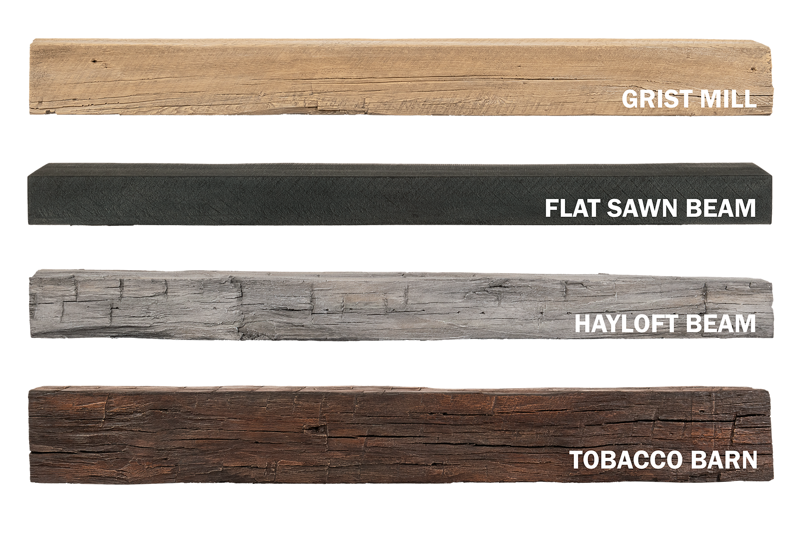 Our linup of rustic mantel beams used in out floating hearth and rustic mantel kits