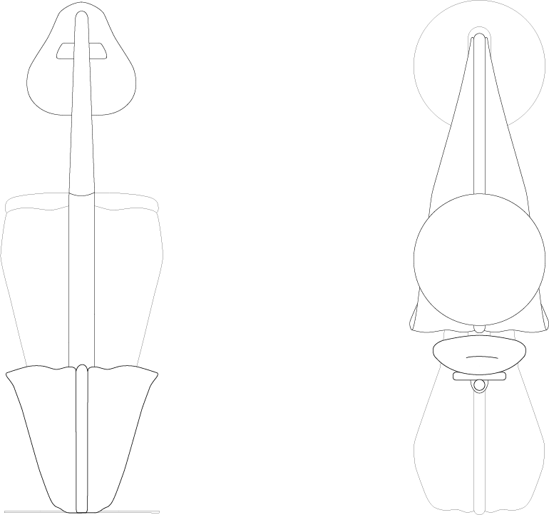 front elevation (left), top elevation (right)