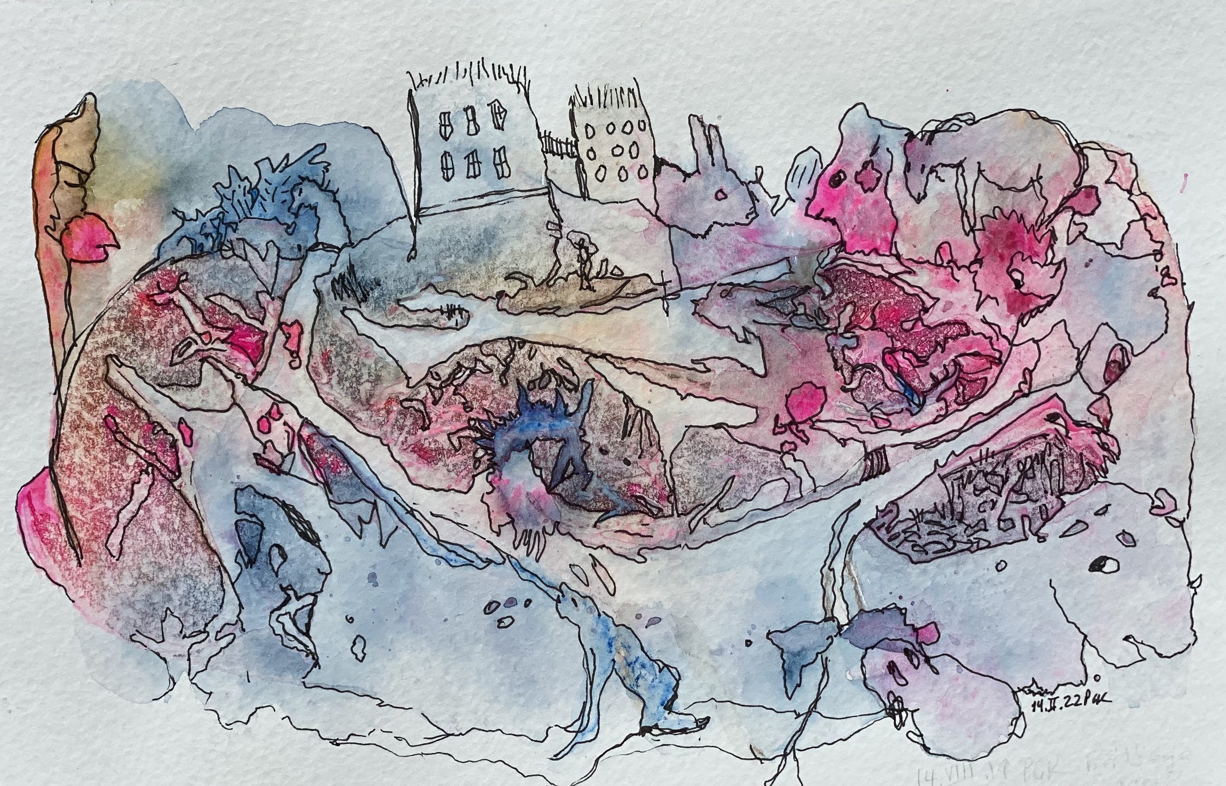 Baby rhino   Watercolor and ink, 2022