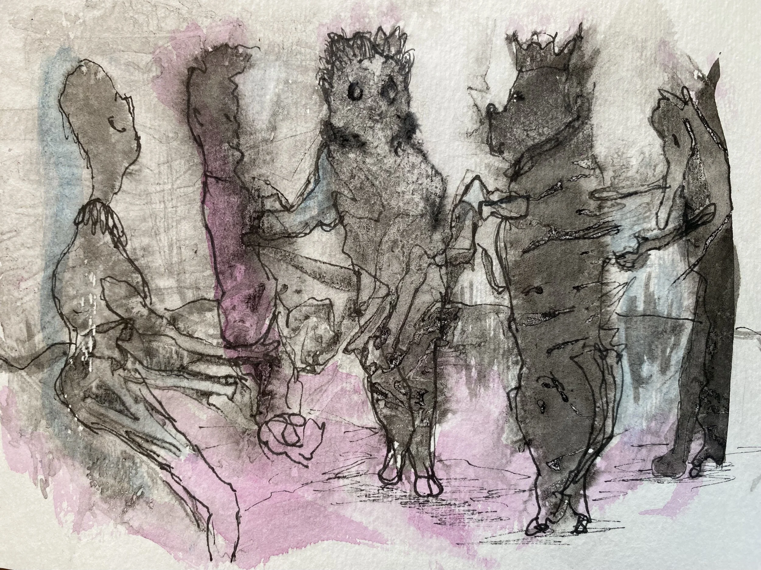 Owl Queen watercolor and ink 2022