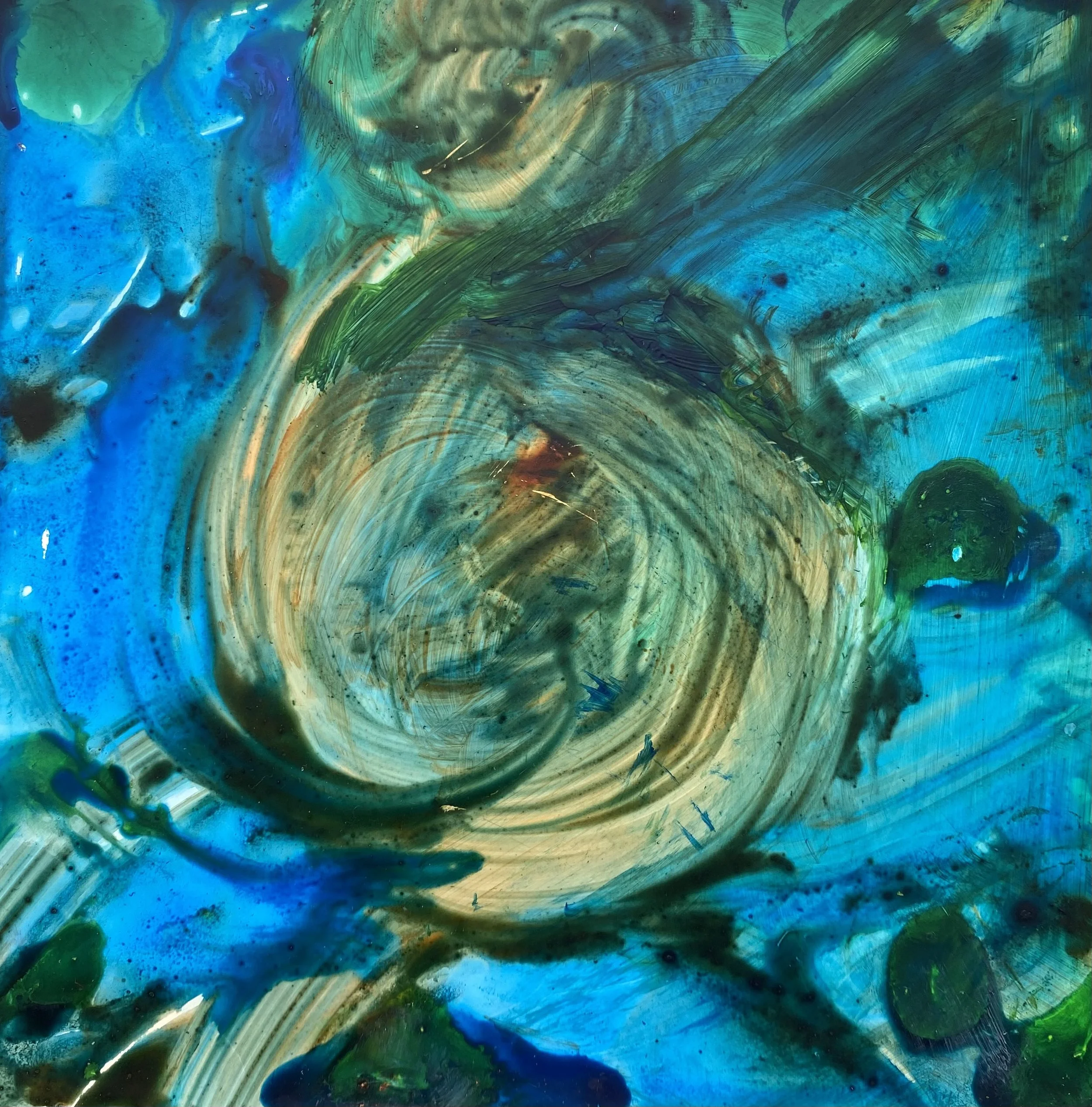 Blue tile study.  Acrylic on plastic tile panel 20x20 cm 2023