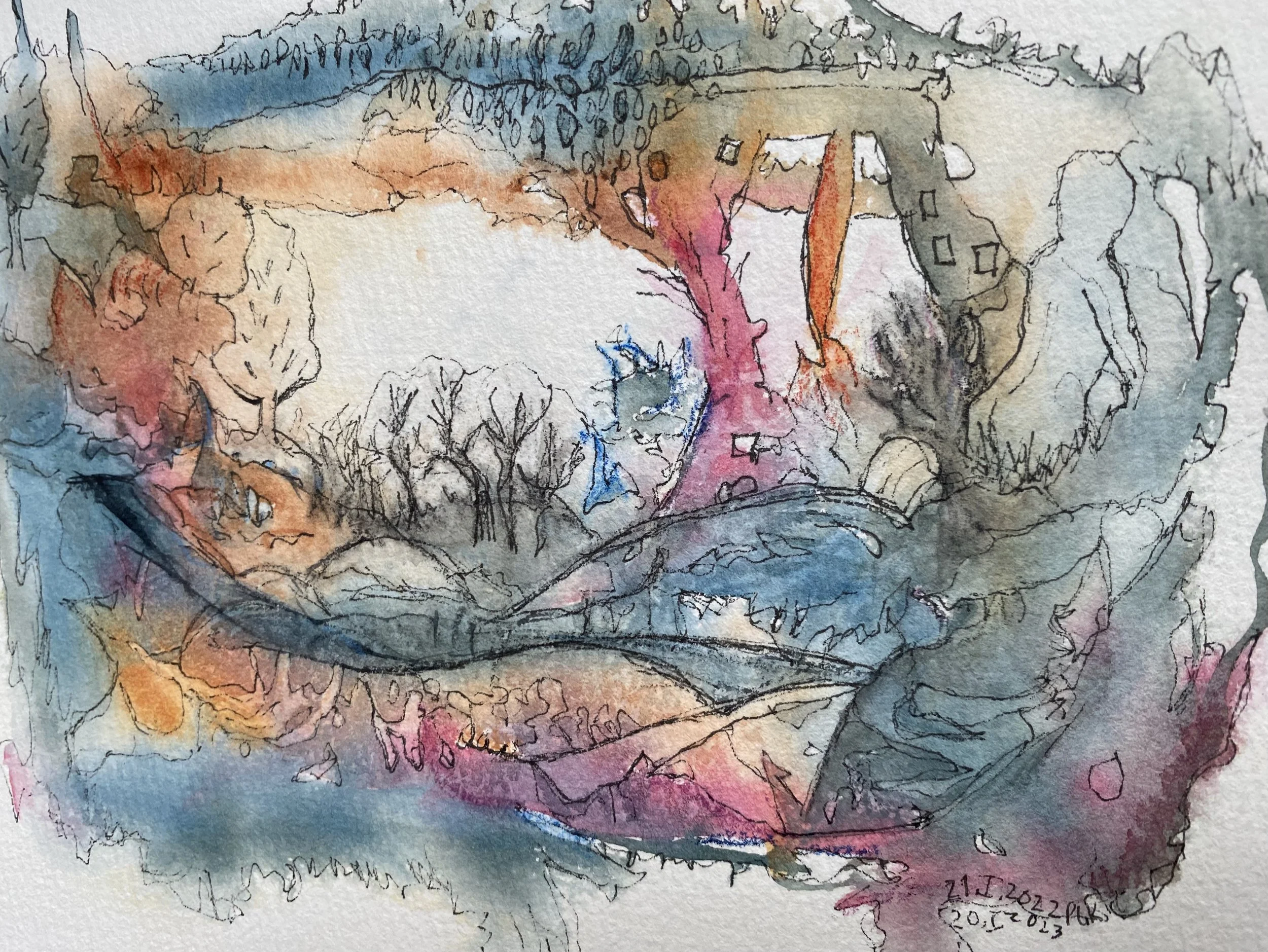 Let's go there.  Watercolor and ink, 2023