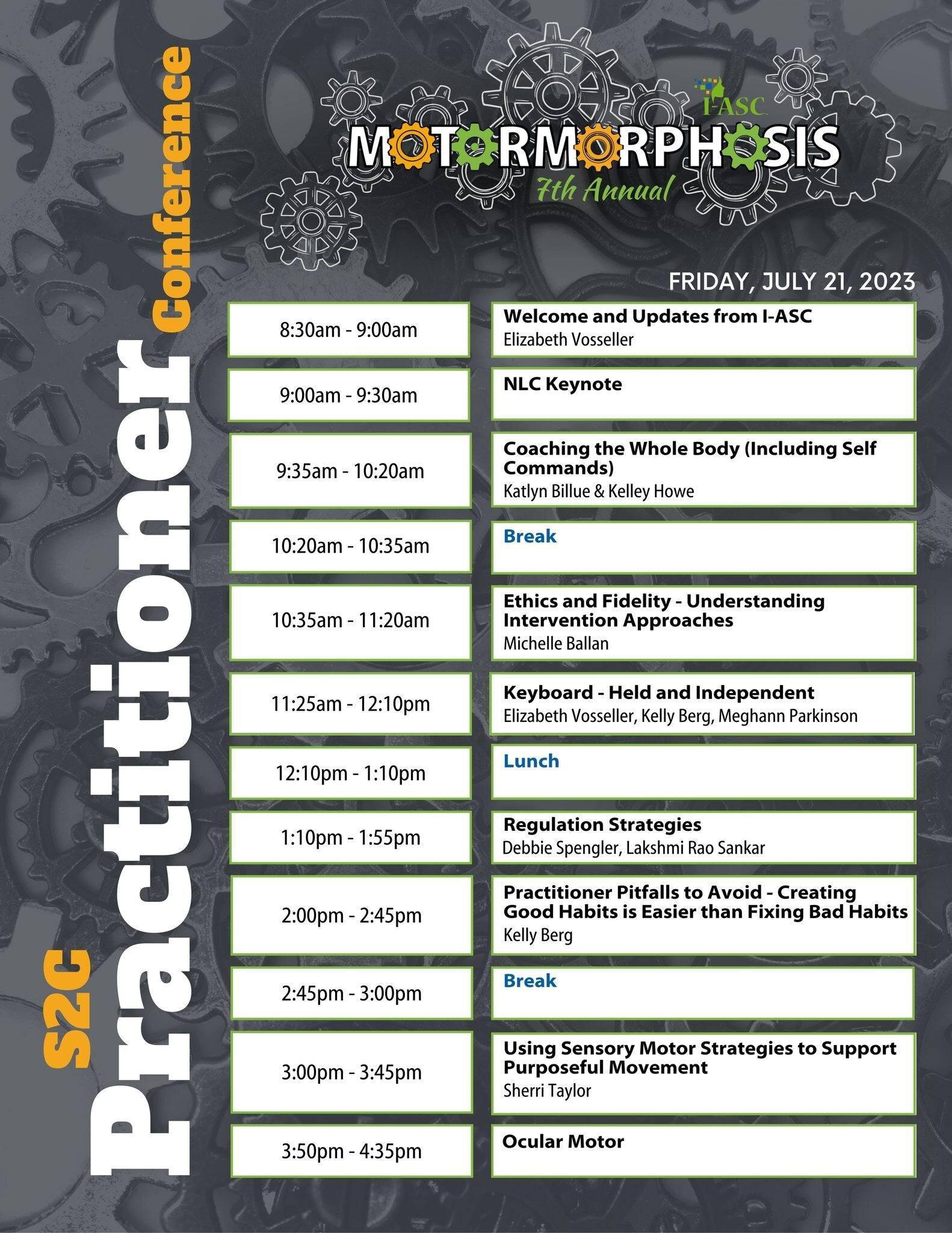 We are less than two weeks away from the 7th annual Motormorphosis! There are so many great presentations to see at this years conference. Check out the schedule below! 

There is still time to register Motormorphosis! Click the link in our bio to ge