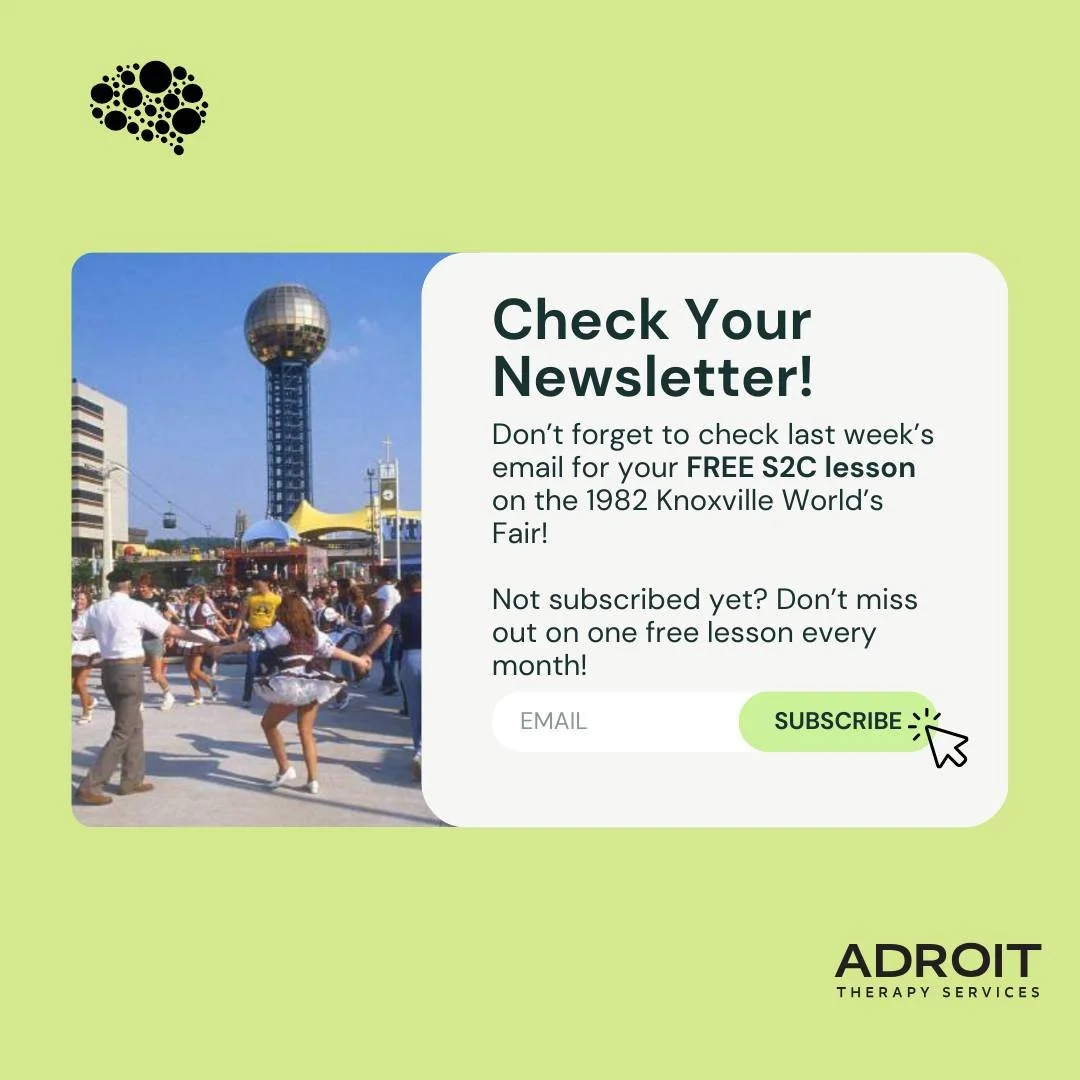 📬 Adroit Newsletter Subscribers! 

Don&rsquo;t forget to check last week&rsquo;s email for your FREE S2C lesson on the 1982 Knoxville World&rsquo;s Fair! 

Not subscribed yet? Don&rsquo;t miss out on one free lesson every month! Subscribe to our new