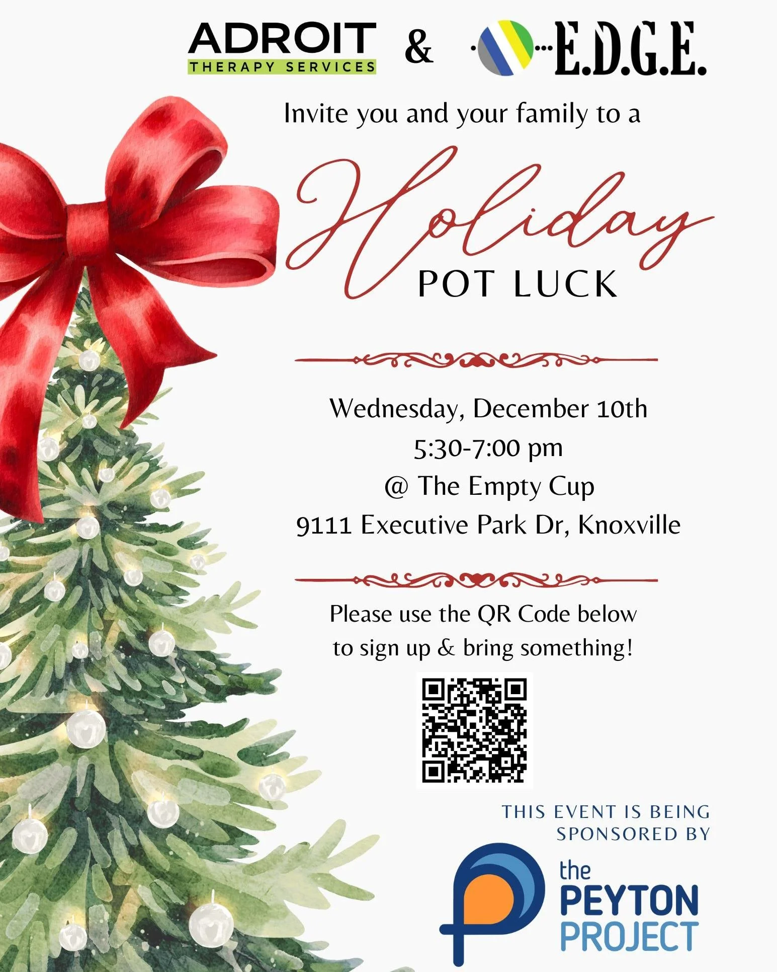 It&rsquo;s the most wonderful time of the year! ✨

We&rsquo;re teaming up with @peyton_project and @edgeapproach  to host a Holiday Potluck for our incredible community, and you&rsquo;re invited!

When: Wednesday, December 10th, from 5:30&ndash;7:00 