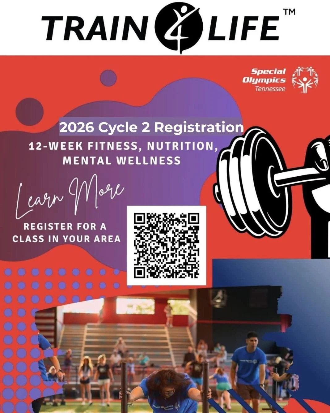 Train4Life Cycle 2 Registration is now open! The Special Olympics Tennessee Train 4 Life program is a 12-week wellness initiative designed for teens and adults (ages 13+). This program focuses on fitness, nutrition, and mental health, helping athlete