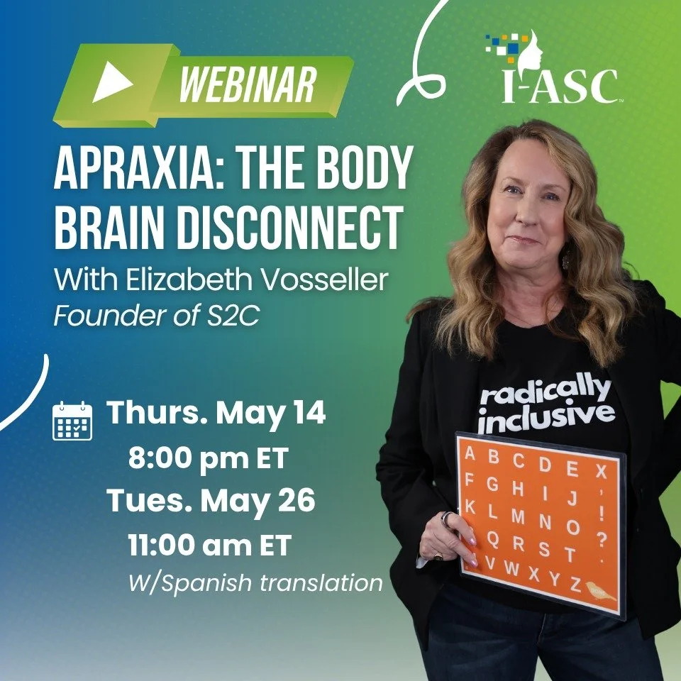 Join S2C founder Elizabeth Vosseller for an upcoming webinar on apraxia! 

This session will present apraxia as a motor-based difference rather than a lack of understanding. You&rsquo;ll explore how it impacts speech, movement, and self-regulation, a
