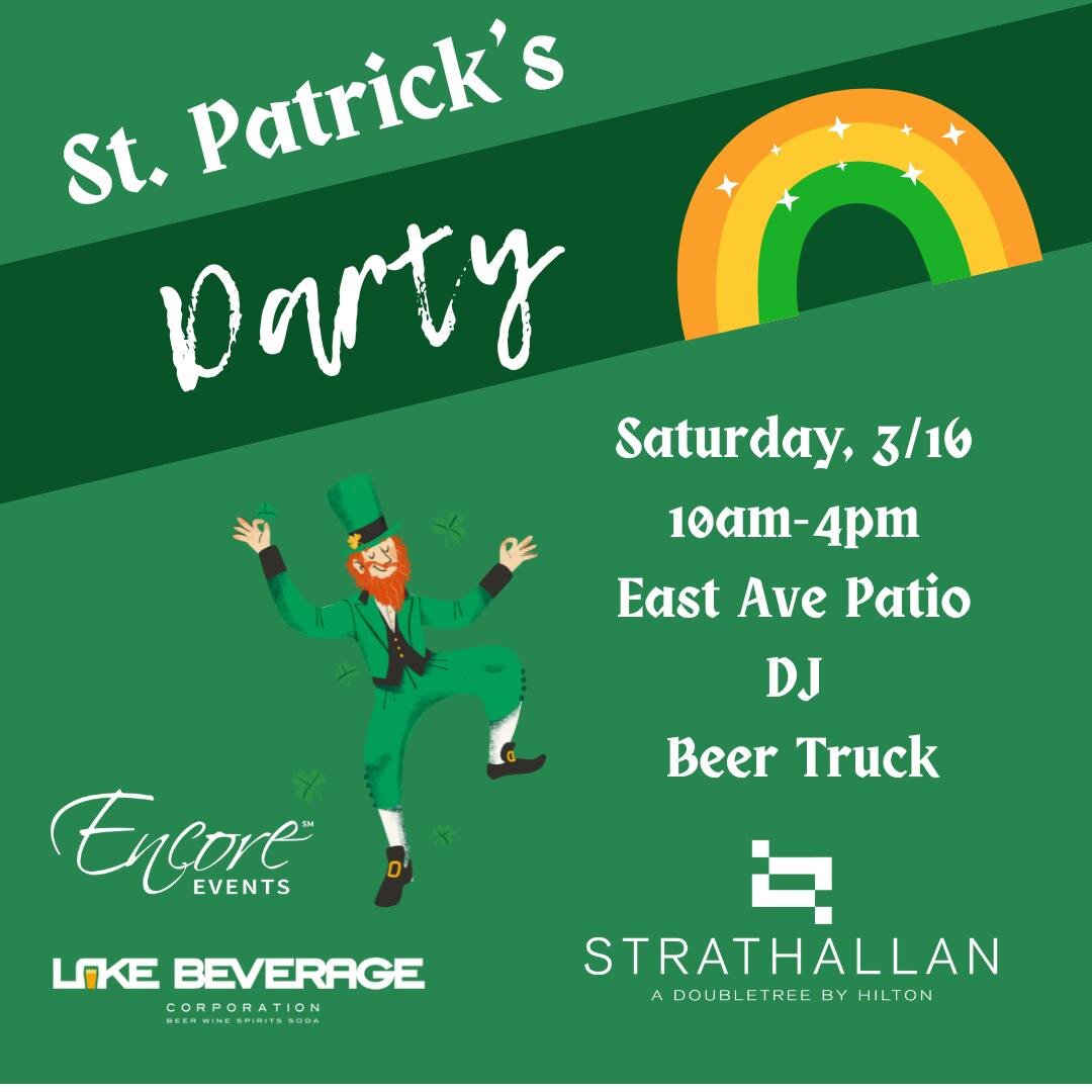 Happy Parade Day! Come celebrate St. Patrick's Day and watch the parade at Strath. We will have a DJ from Encore Events and a beer truck thanks to Lake Beverage Corporation. The fun starts at 10am on our patio and continues after the parade until 4pm