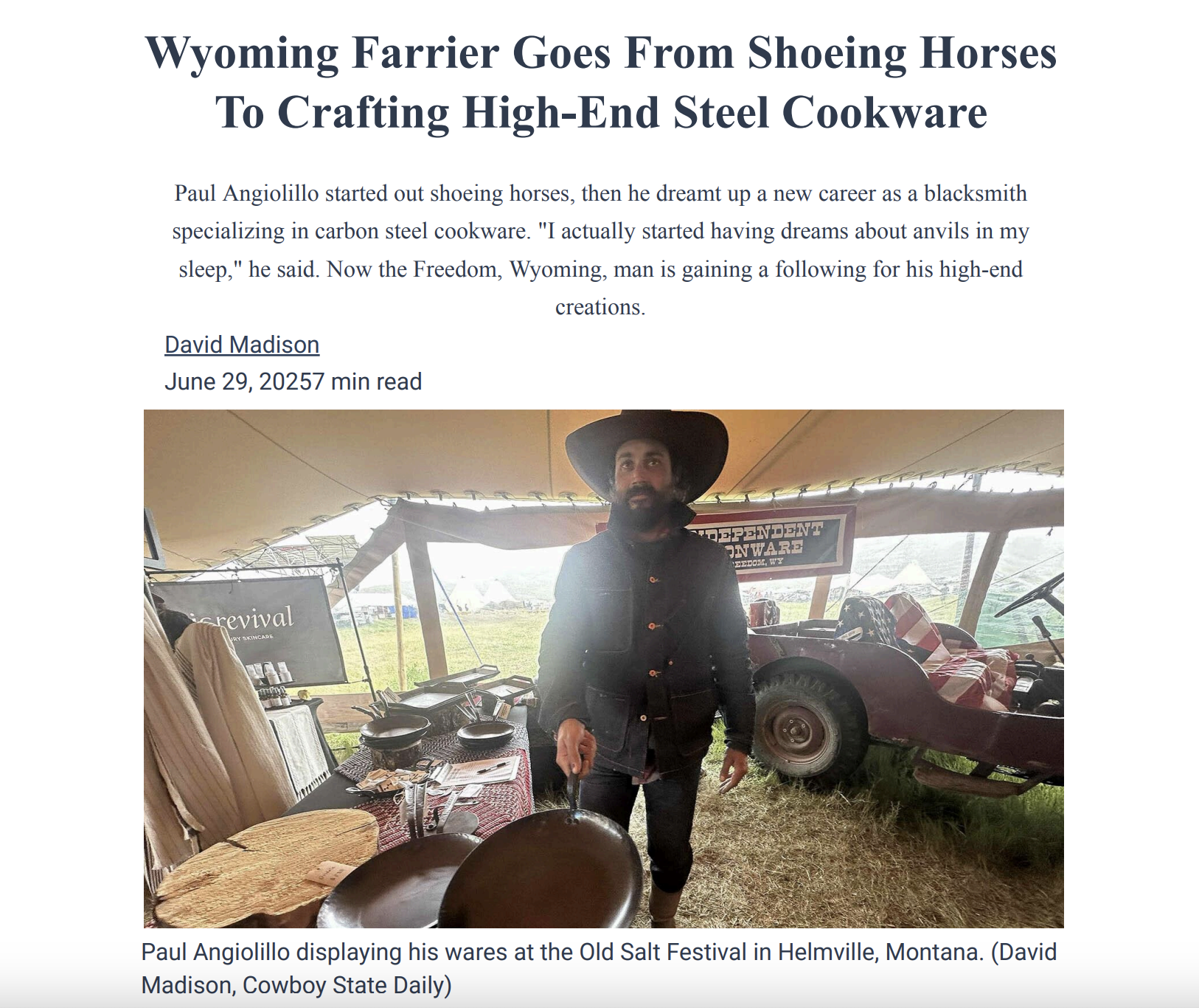 Picture of Cowboy State Daily article for Independent Ironwear