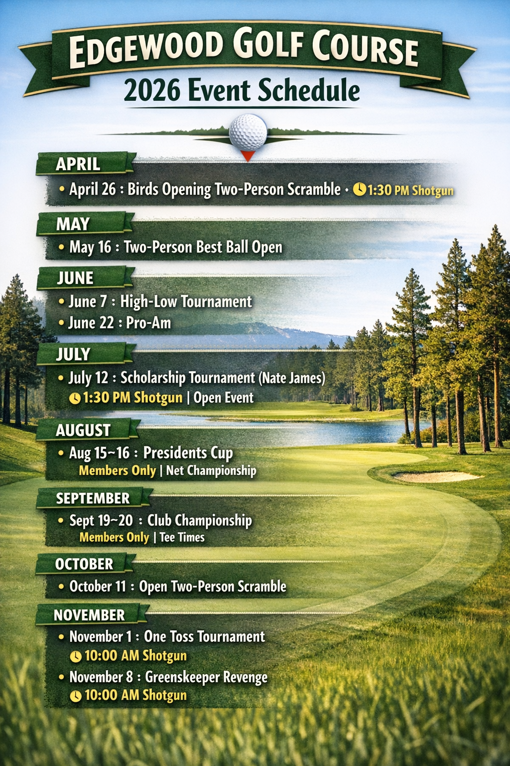 Edgewood Golf Course Announces 2026 Event Schedule
