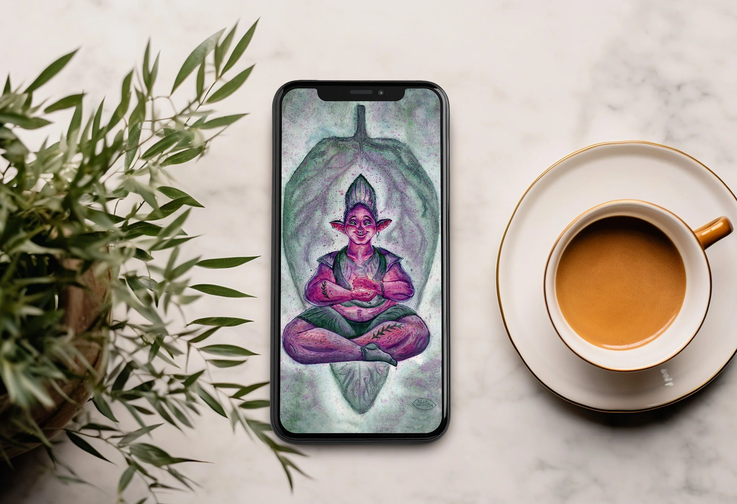 Herb Art for phone - Plant Art Lockscreen - Witchy Phone Wallpaper - Phone Art Cosy - Painting Phone Background - Cosy Art Phone Wallpaper