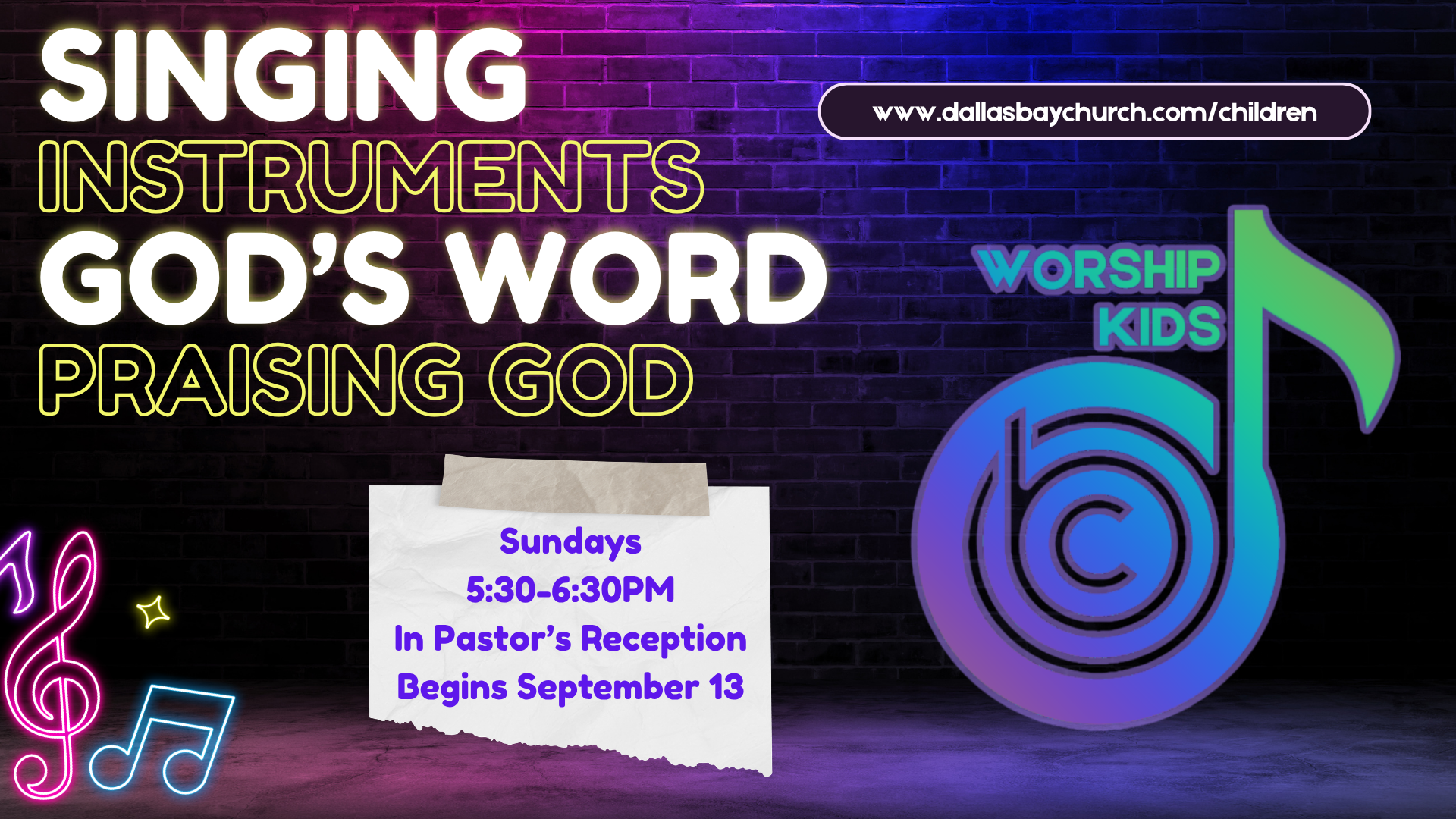 Sunday, September 13: Worship Kids begins on Sunday evenings from 5:30-6:30 in the Pastor’s Reception. Click the graphic and register online!