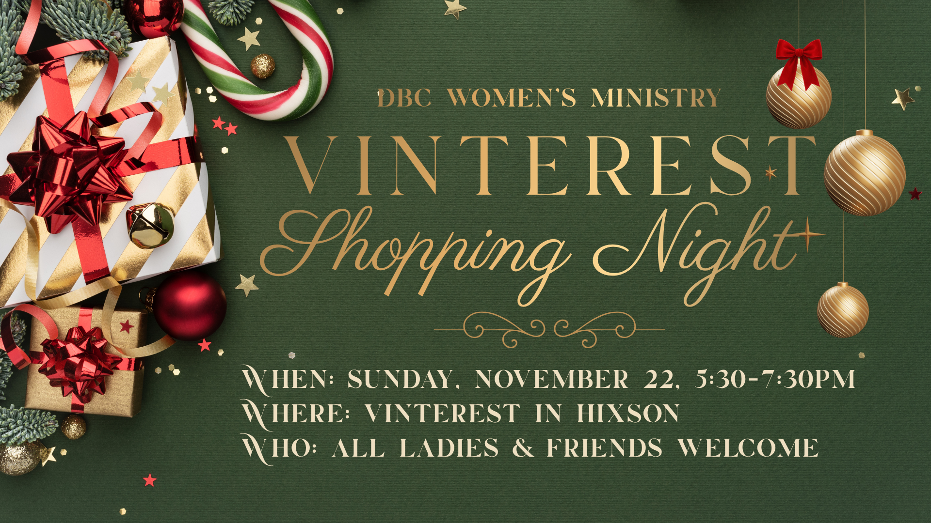 Join us for a fun night of private shopping at Vinterest! All of ladies are invited and we encourage you to bring a friend! We'll see you there!