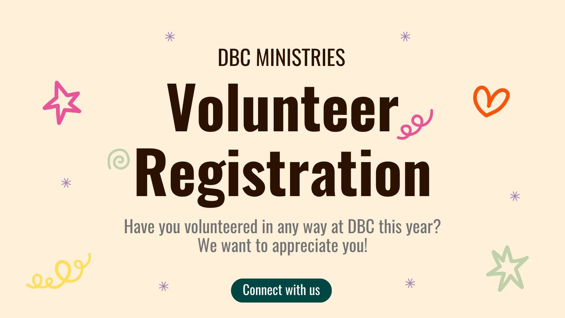 Have you served in any capacity at DBC this year? We want to appreciate you for doing ministry here. Click the graphic and register so we can send you a thank you gift!