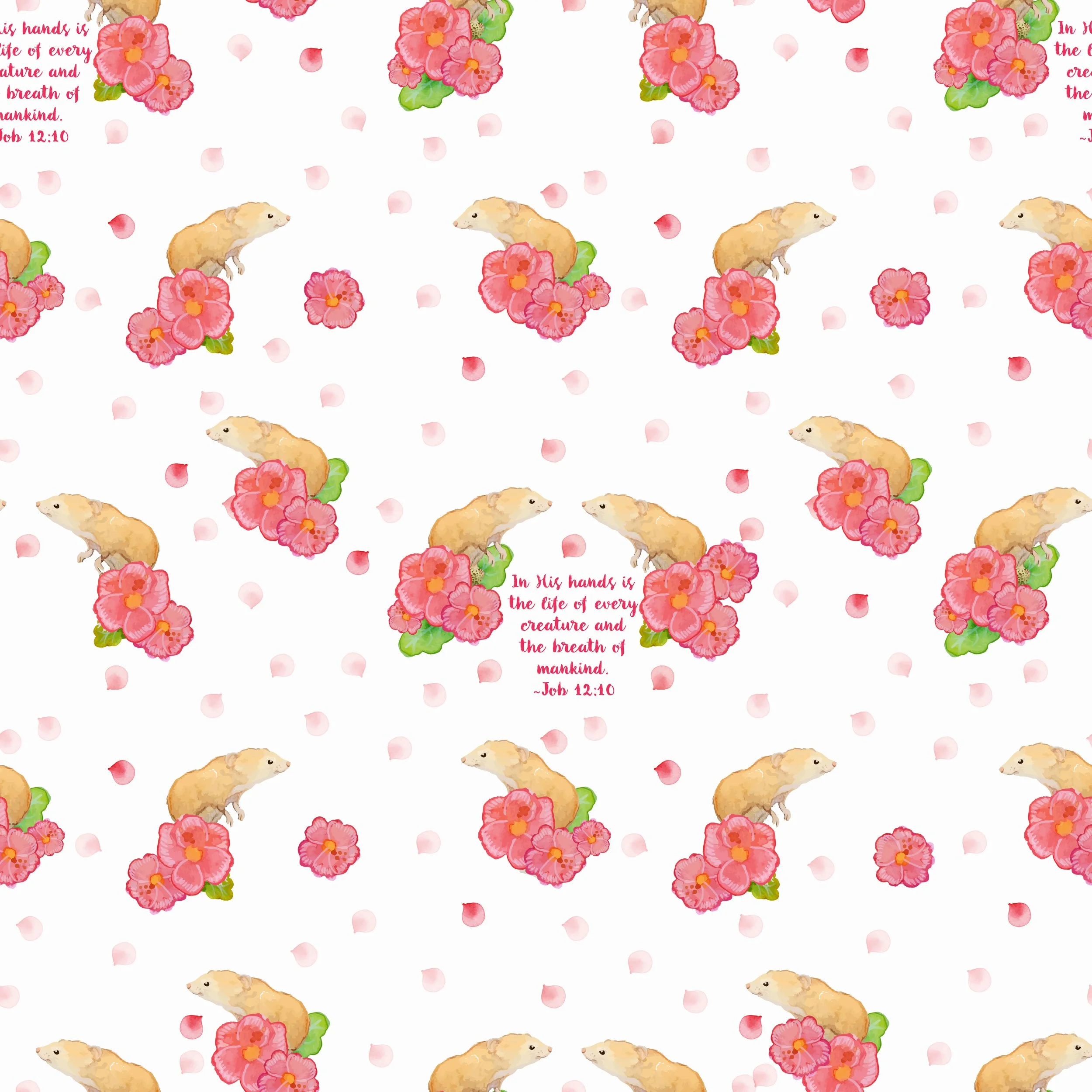 Field Mouse & Pink Pansies Fabric Preorder | 100% Cotton Gauze