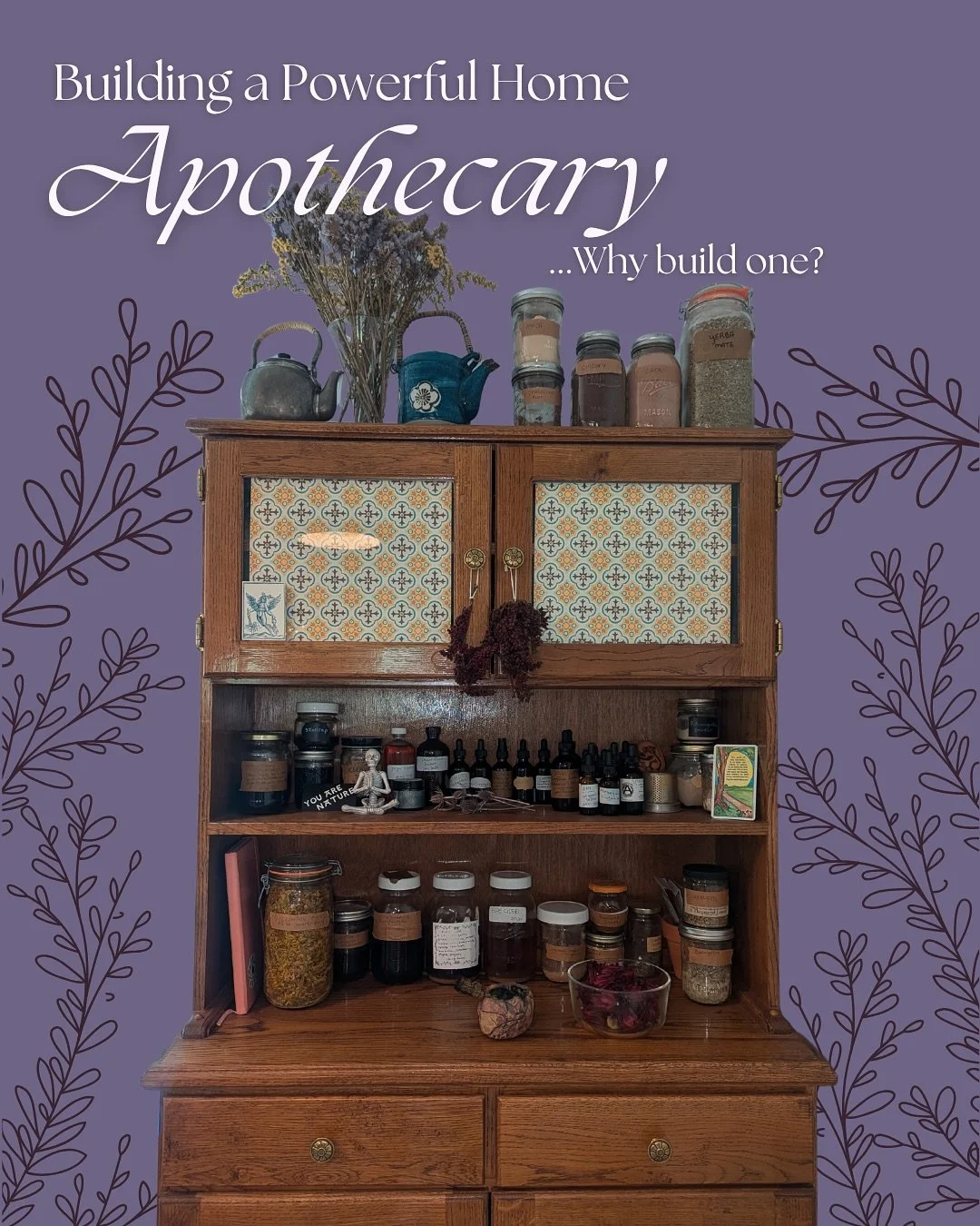 What is an home apothecary and why build one? 

Whether it&rsquo;s a single shelf or a whole cabinet, having a personal space to store, prepare, and work with medicinal plants is empowering and supports you in learning more about herbs and how they a