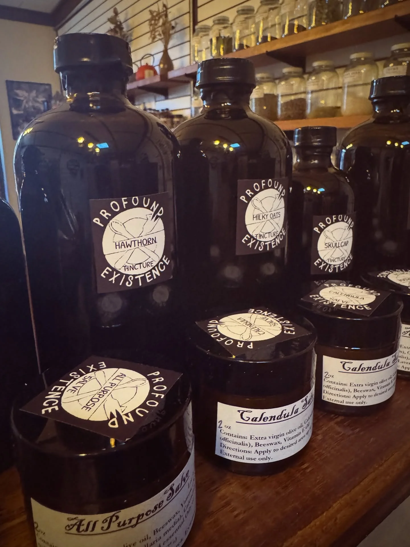 Another restock by our dear friend, badass herbalist and botanist Cal! They provide us with many of our tinctures in bulk, salves, and OMG have you tried their lip balm? It&rsquo;s the best!
They also teach a 3 part Botany course for our online schoo