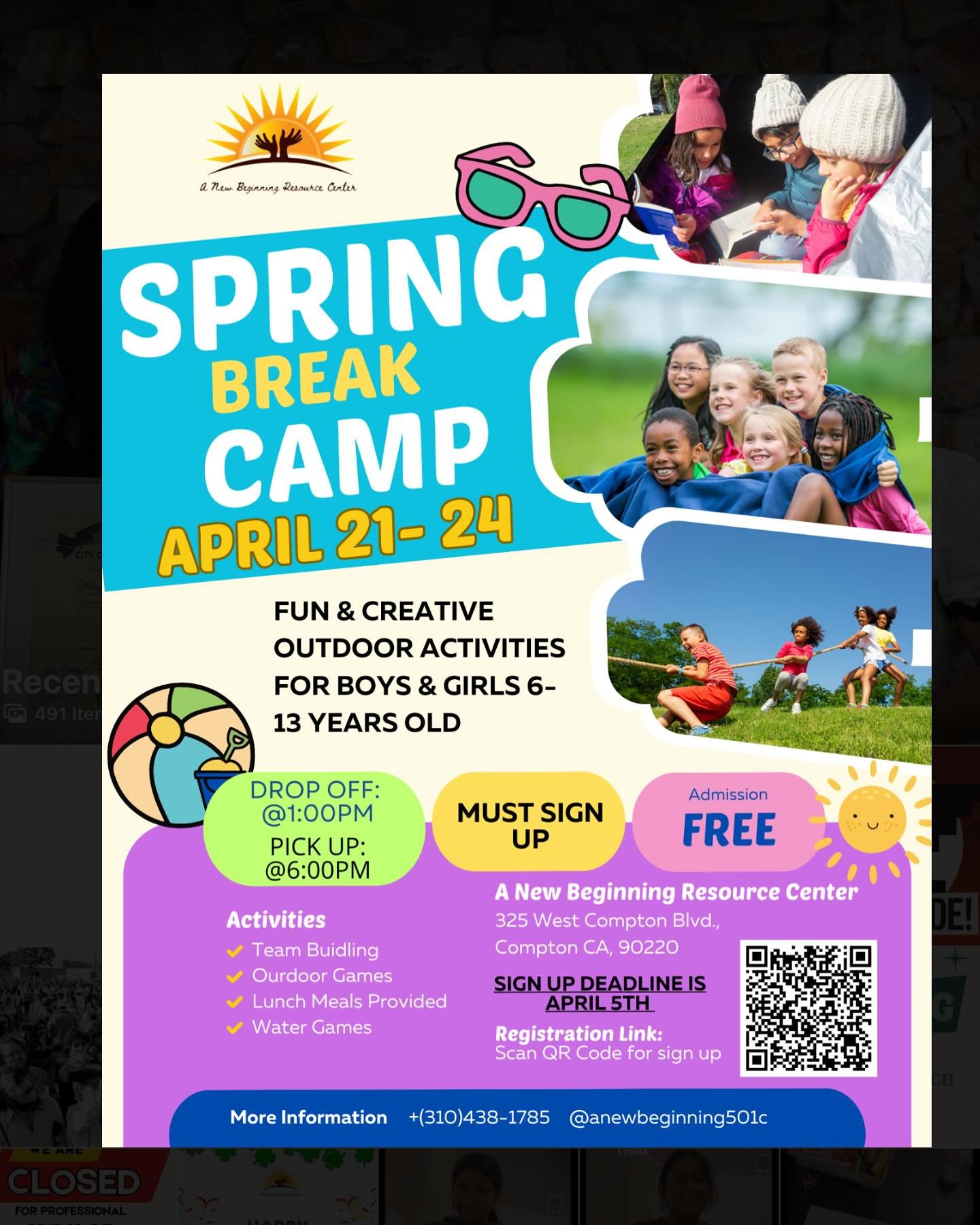 Only a FEW spots available for spring break camp activities!🏕️ 

How to secure your spot: 
1.) Must enroll on the link in bio 🔗 
2.) Fill out the full complete form in the bio. ✍️
3.) You will receive a confirmation call letting you know your spot 