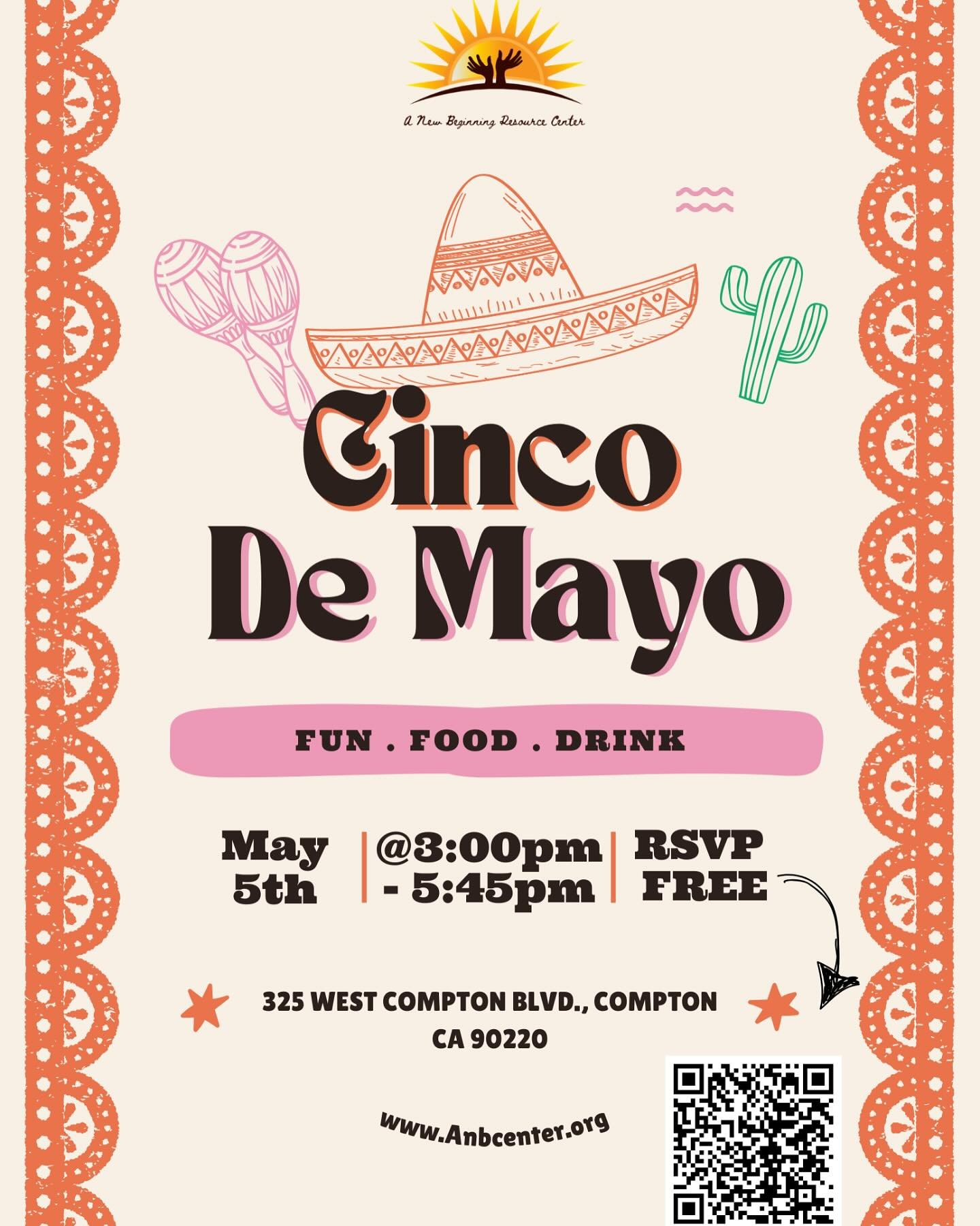 You&rsquo;re invite to our cinco de mayo party! RSVP link is in our bio 🔗! 
May 5th, 2025 ✨
@3:00pm-5:45pm ✨
Questions or concerns? You may give us a call at (310)438-1785 ☎️ 
#cincodemayo #compton #anewbeginning #la #fiesta