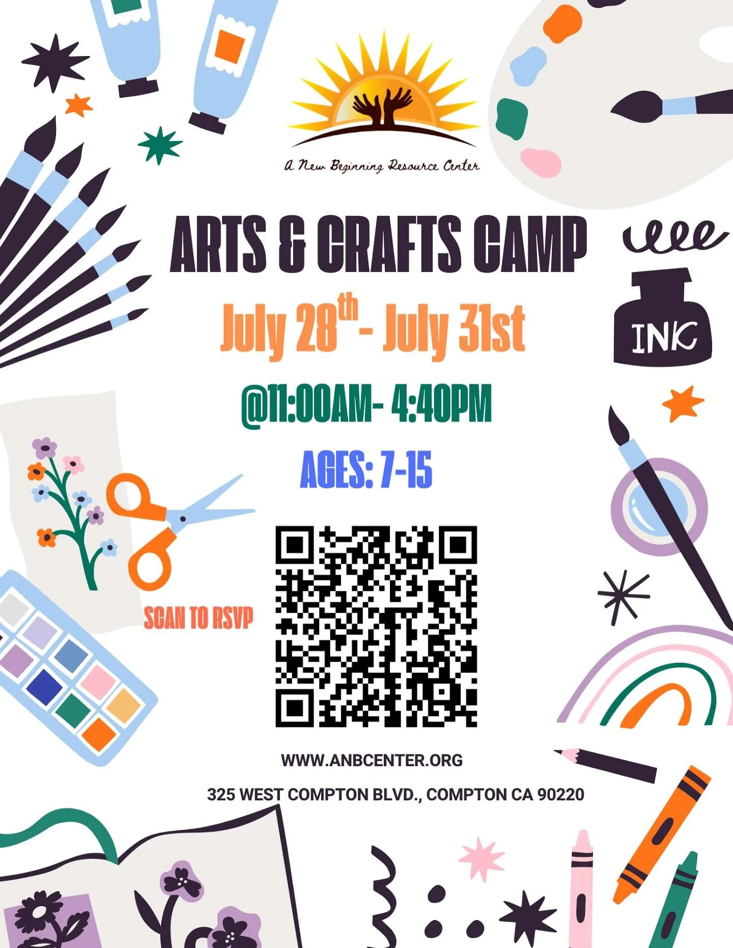 Arts &amp; Crafts Week 🎨🖌️🫟
Monday, July 28th- Thursday, July 31st ✨ 
@11:00am- @4:40pm ⏰ 
MUST RSVP! LINK IN BIO 🔗

Lunch will be provided!!! 🥪🥙 or kids can bring their own! 🥗🥪

Have any questions or concerns?
You may give us a call at (310)