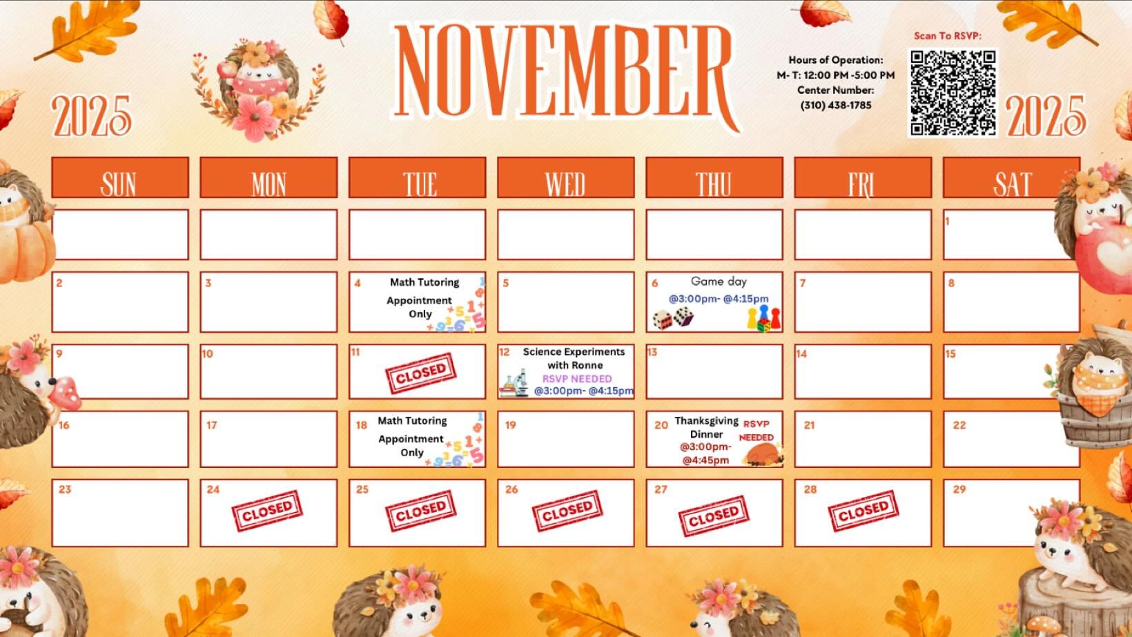 November calendar is out now! Don&rsquo;t forget to rsvp if needed! 🍁 🍂 

Math tutoring is by appointment only! Call to make yours today! (310)438-1785 ☎️ 

RSVP for any events that are required, Remember all events are FREE ✨

📍 325 W Compton Blv