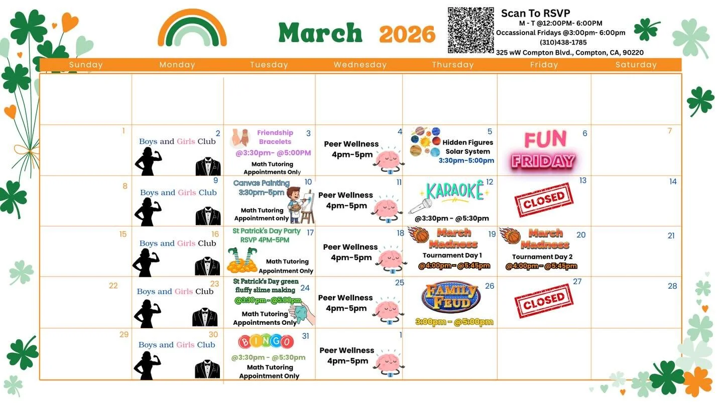 Our March calendar is here! 🌷 Don&rsquo;t forget to RSVP for out St. Patrick&rsquo;s Party 🍀 &amp; March Madness Tournament 🏀! All Events are FREE! RSVP with the 
Ink in our bio! 🔗 

Don&rsquo;t miss the fun!&hellip; it&rsquo;s going to be March-