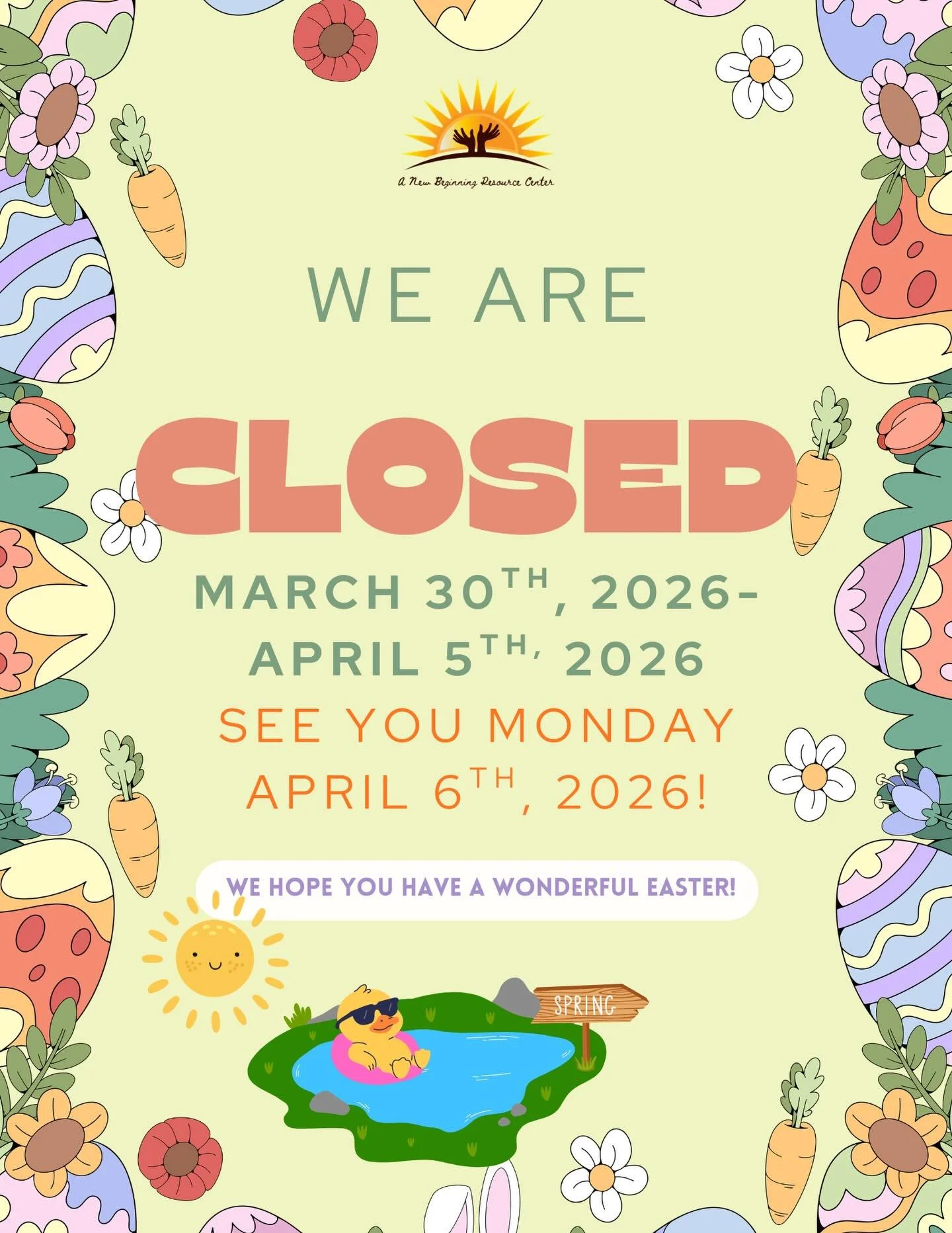 We are closed this week! March 30th- April 5th! 🌞 
We will see you on Monday April 6th for our spring break! Don&rsquo;t forget to sign up with the link in our bio! 🔗 
Have a happy Easter! 🐣  see you soon!

Spring Break Details:

April 6th- April 