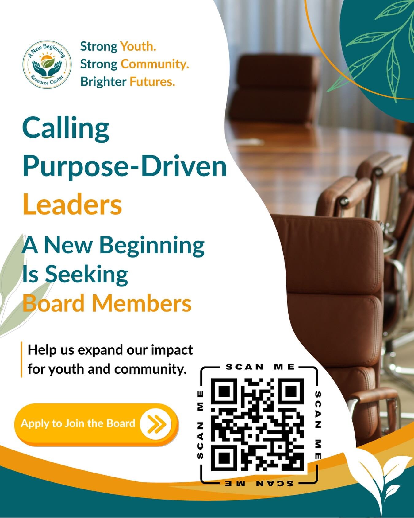 Do you believe in empowering youth, strengthening communities, and creating brighter futures? ✨

A New Beginning Resource Center is seeking passionate and committed Board Members to help expand our impact and shape meaningful change.

This is your op