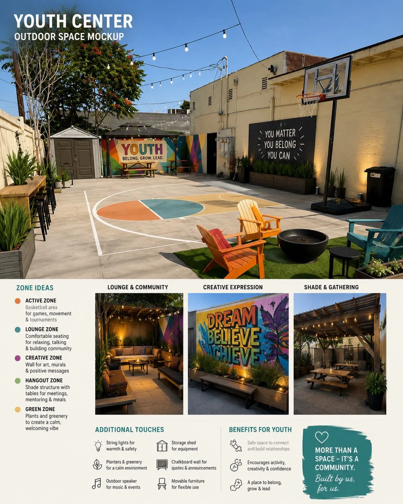 ✨ BIG DREAMS FOR OUR YOUTH CENTER ✨

We&rsquo;re believing BIG for a brand-new outdoor chill &amp; play space for our youth before our summer program begins! 🏀🌿☀️
Our goal is to create a safe, welcoming space where our youth can relax, connect, pla