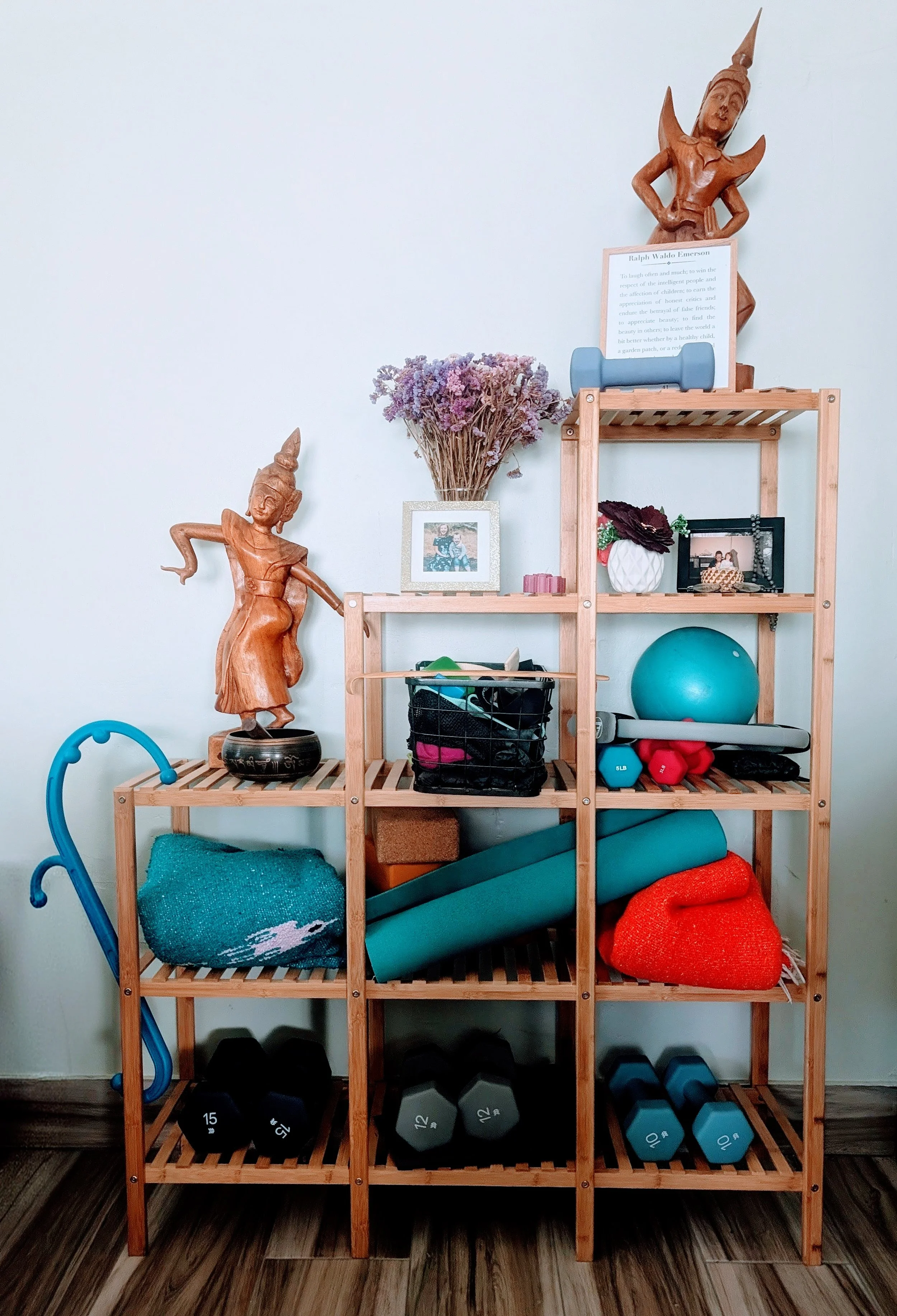home yoga workout shelves