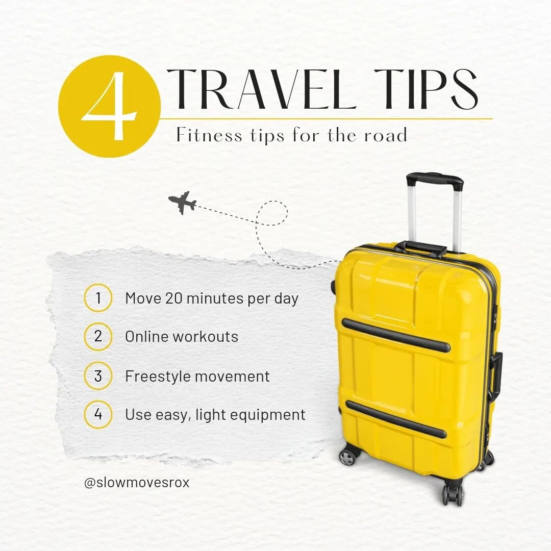 🛣️ Some movement is better than none while on the road. These are my tips for keeping some movement just for sanity during holiday travel. 

🧳 Did I forget anything?

🔗 See bio link for longer post with links to resources