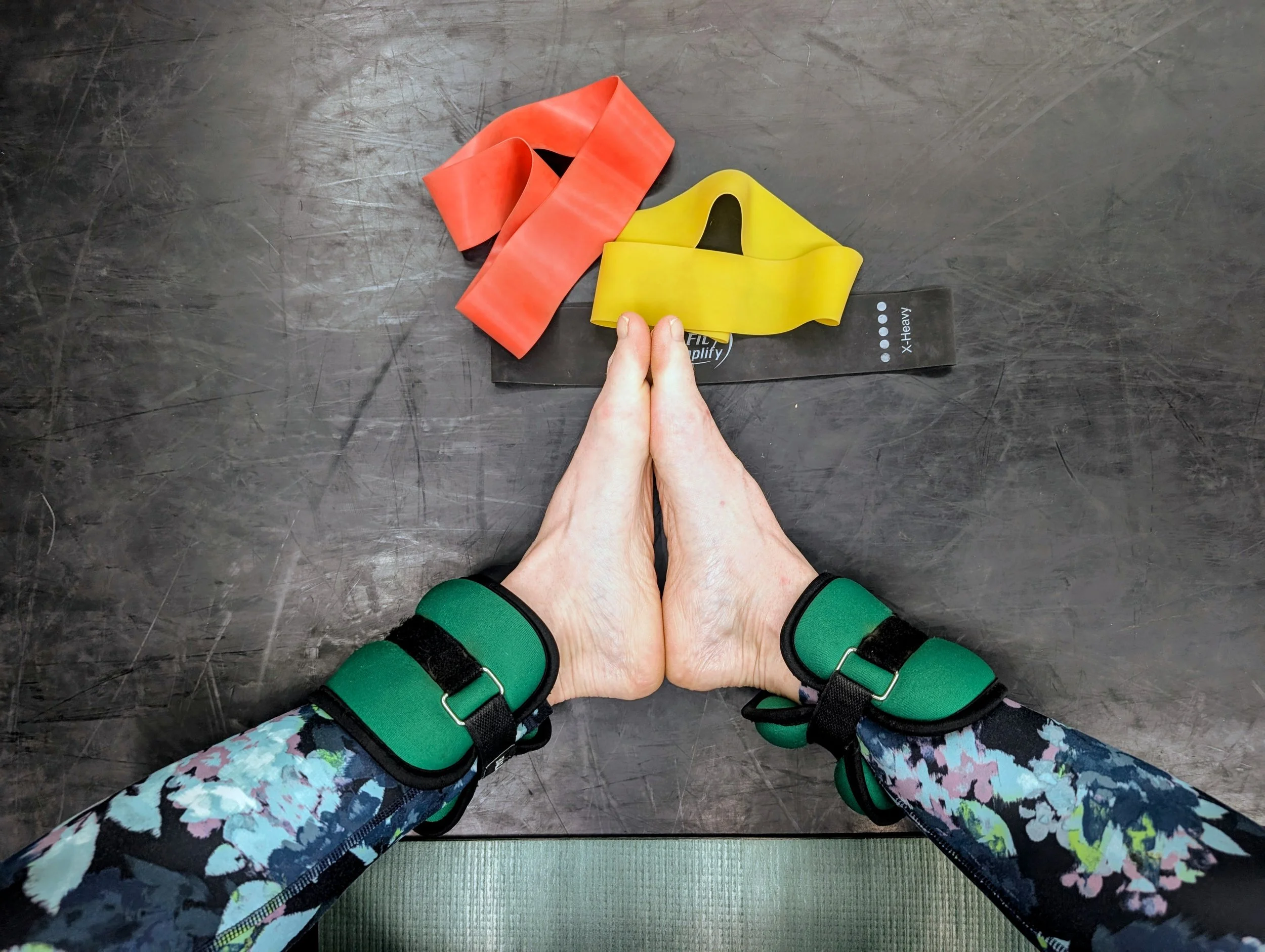 barre feet with loops ankle weights