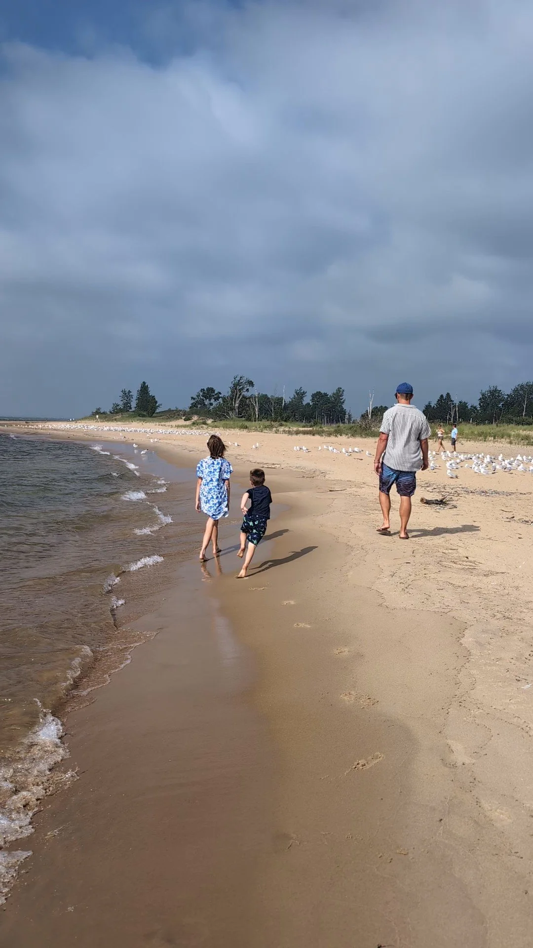 beach walk moody sky michigan