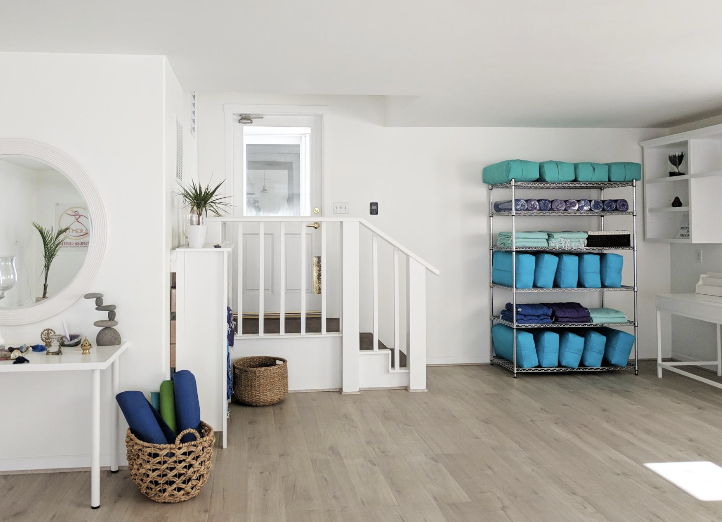 Indoor yoga space, gear, &amp; props
