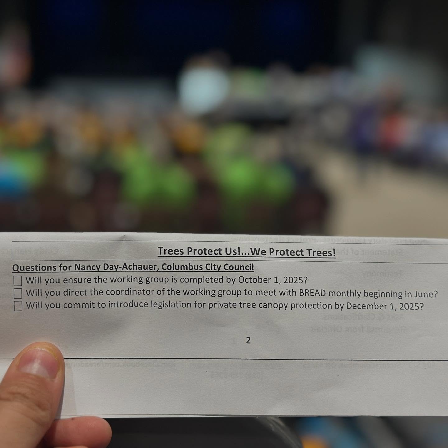 @nancy4ohio, you were missed at B.R.E.A.D&rsquo;s Nehemiah Action tonight! We need your commitment to protect Columbus&rsquo; trees! 
Will you ensure the working group is completed by Oct 1 this year? Will you direct the working group&rsquo;s coordin
