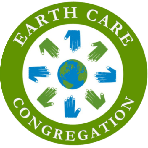 A circular logo with a green border and white background. The border has the words 'Earth Care Congress' written in white. Inside, there are blue and green hands surrounding an image of Earth at the center.