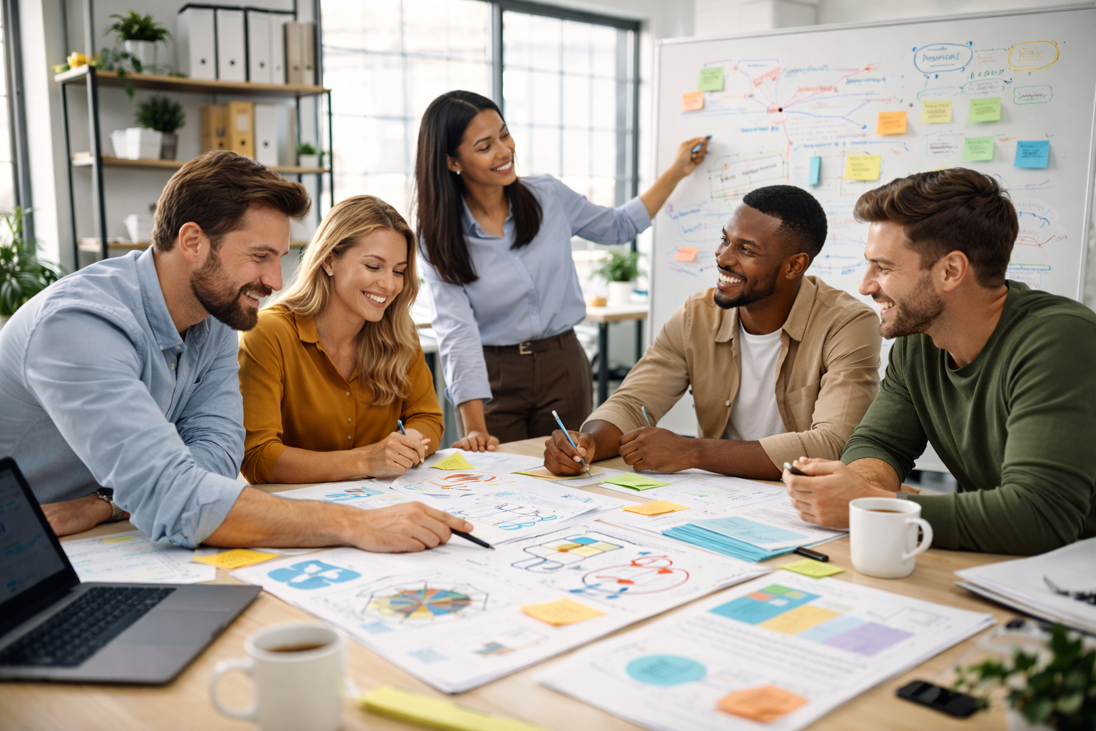 Moderationskarten und Priorisierungsmatrix aus einem Teamentwicklungs-Workshop zur Verbesserung der Teamkommunikation.