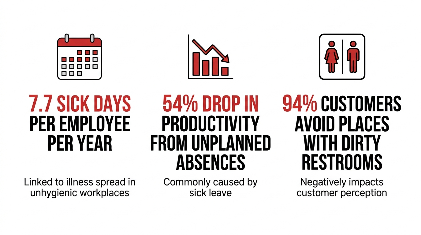 ISSA Value of Clean statistics — office janitorial cleaning frequency and productivity impact