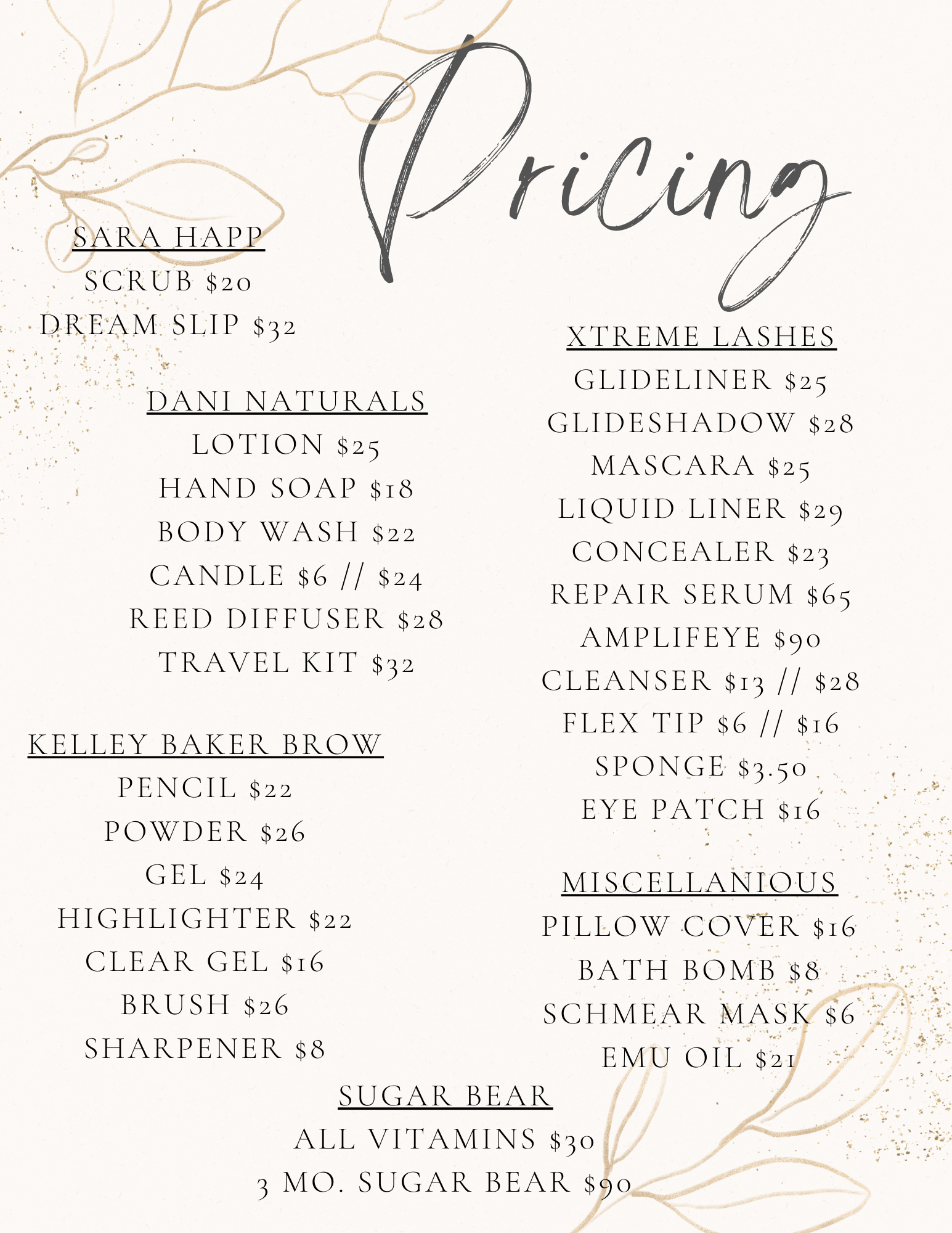 Pricing Sheet