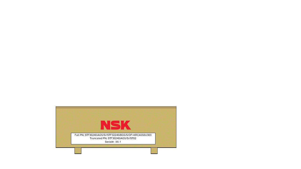 gif showing how NSK packages and labels a duplex set of different size tapered roller bearings including how they indicate the differences between the two bearings subassebmlies