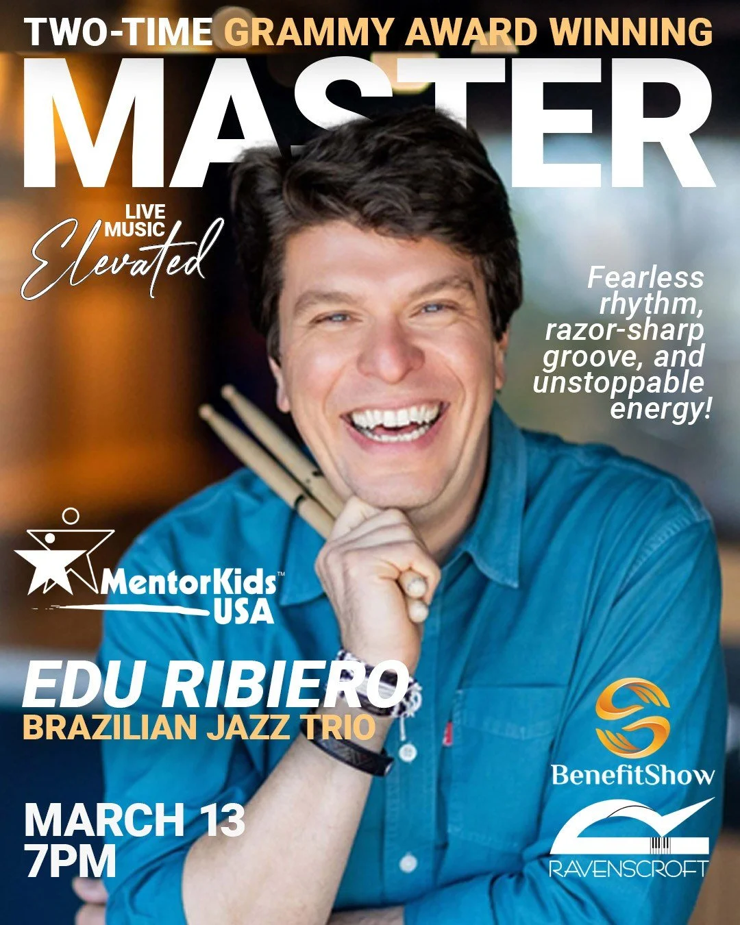 🎶 A world-class night of jazz &mdash; with real impact behind it.

On March 13, join us for an unforgettable evening featuring two-time Grammy Award&ndash;winning drummer Edu Ribeiro and his internationally acclaimed trio.

Expect dynamic Brazilian 