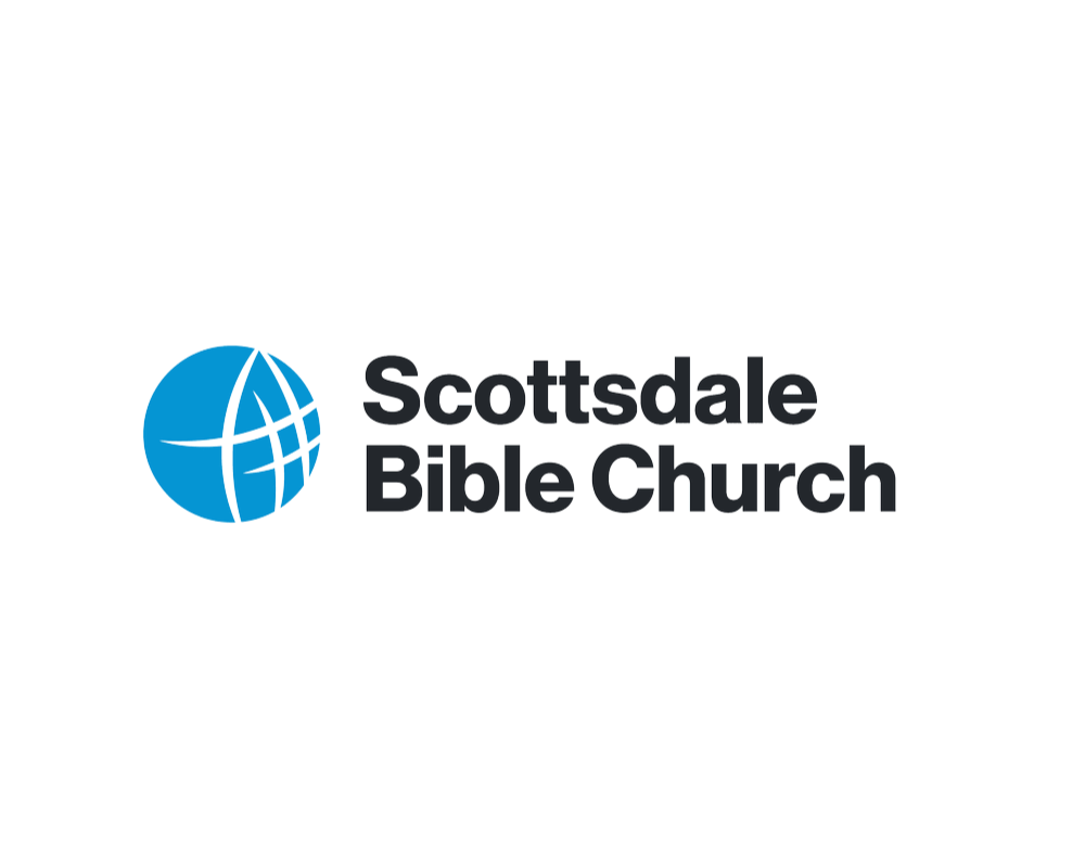 Logo of Scottsdale Bible Church with a blue globe and black text