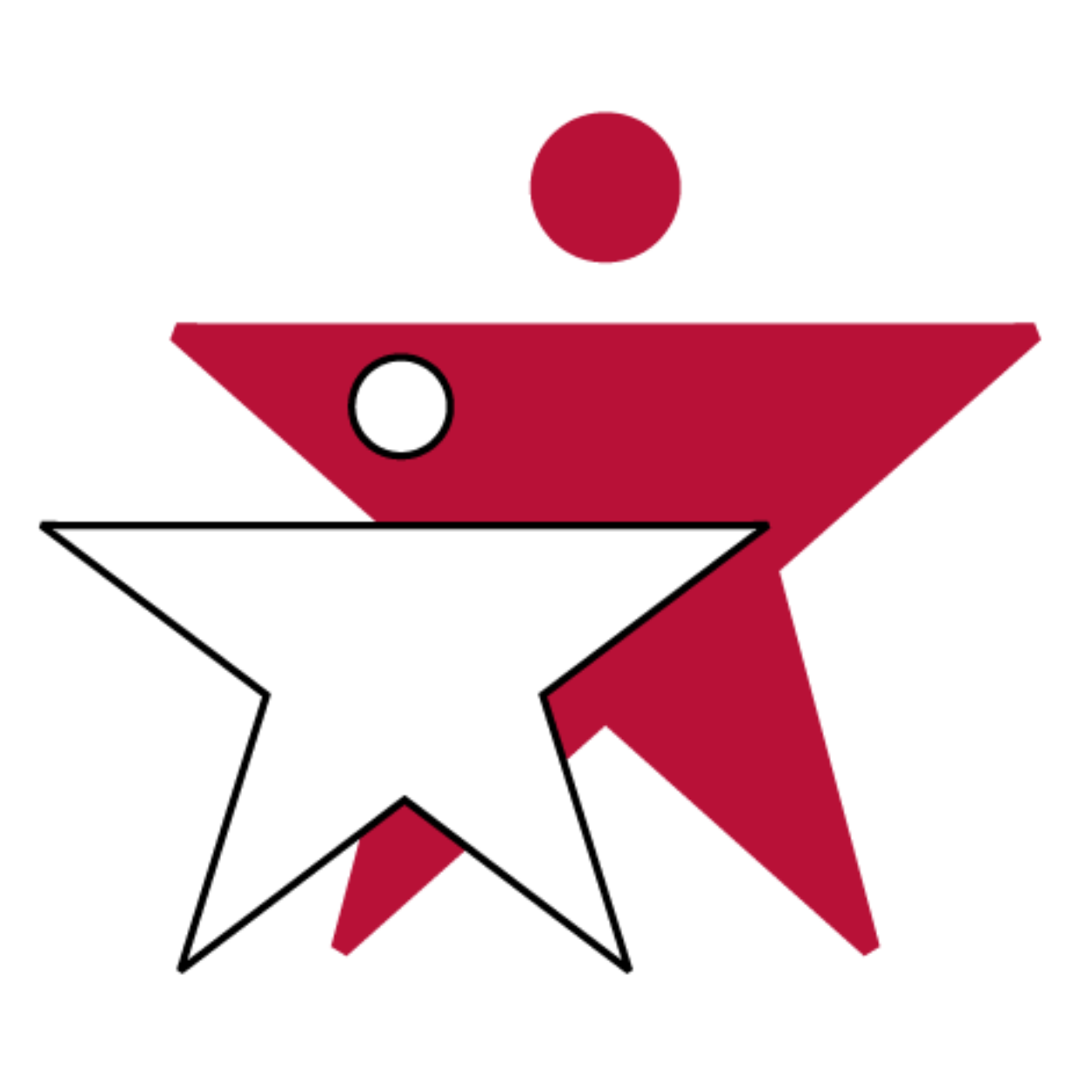 The MentorKids USA icon: a smaller white star positioned in front of a larger red star, together representing the mentorship relationship at the heart of the organization — one leader investing in the next.