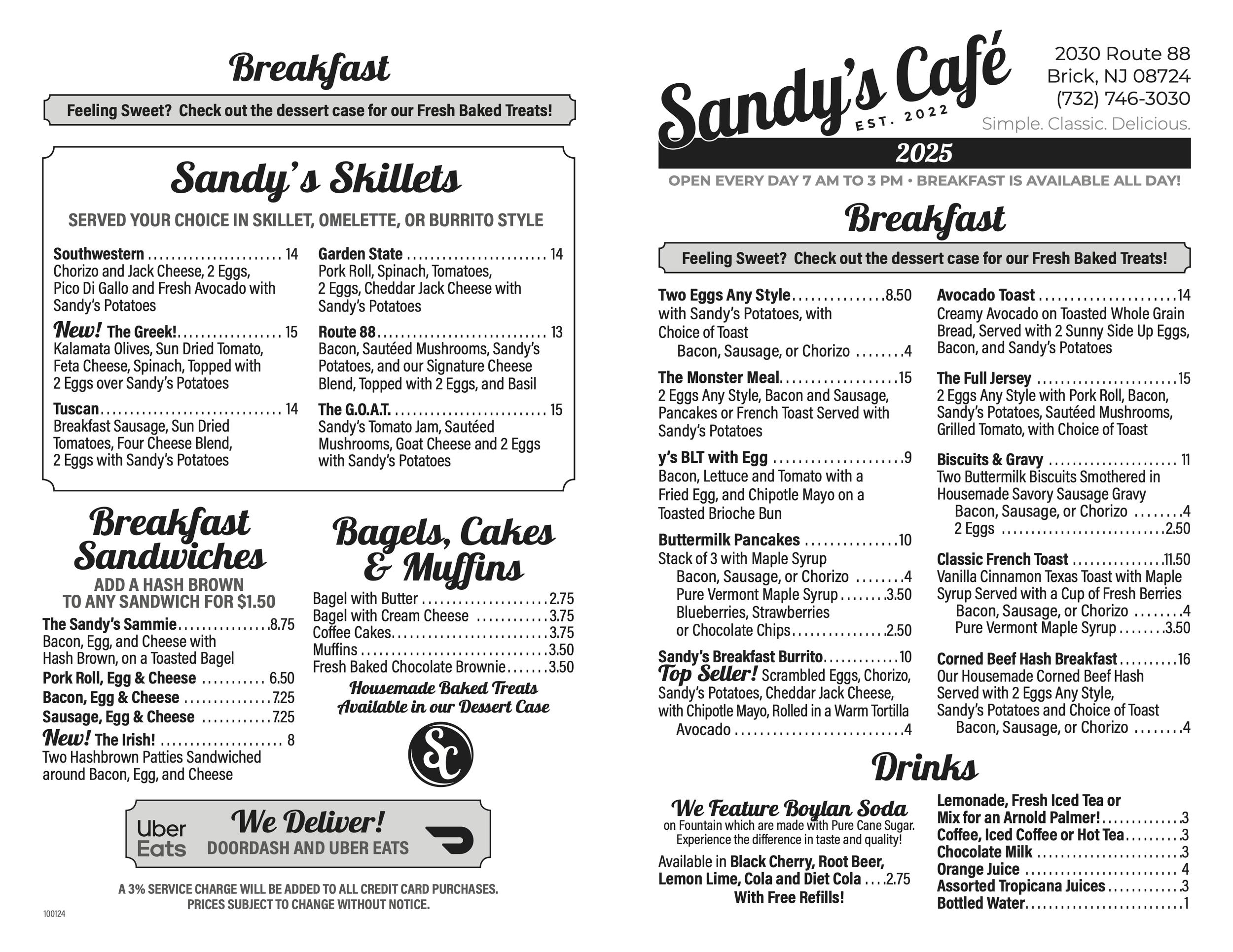 Breakfast & Lunch Menu in Brick, NJ — Sandy's Cafe