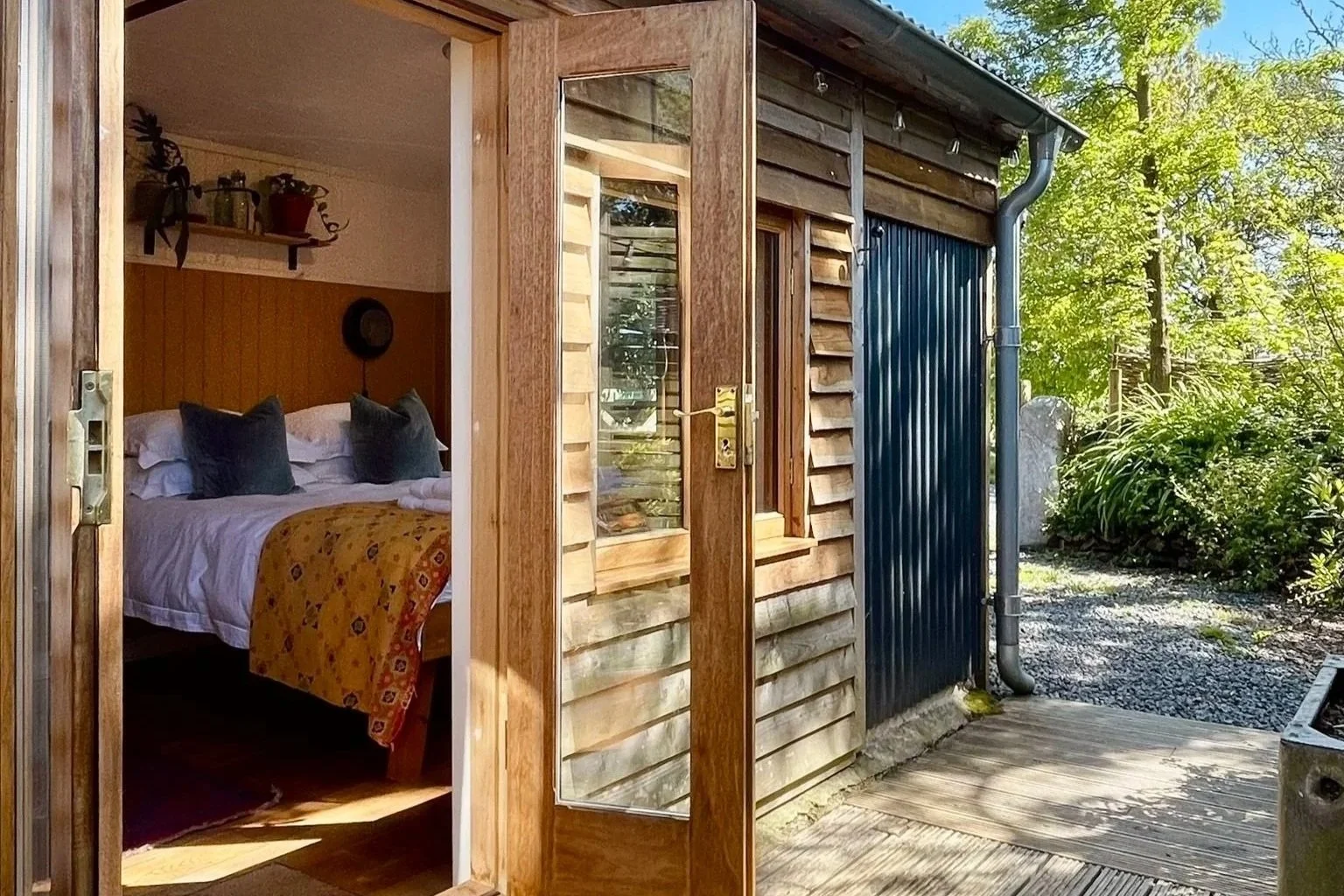 Looking into The Garden Room through French doors