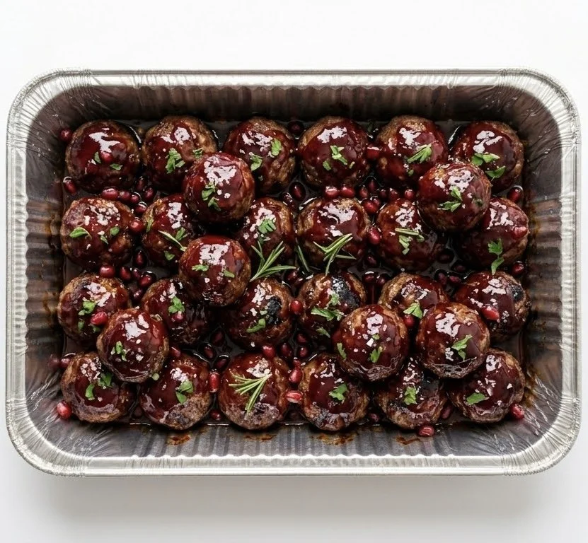Wagyu Beef Meatballs + Pomegranate BBQ Glaze